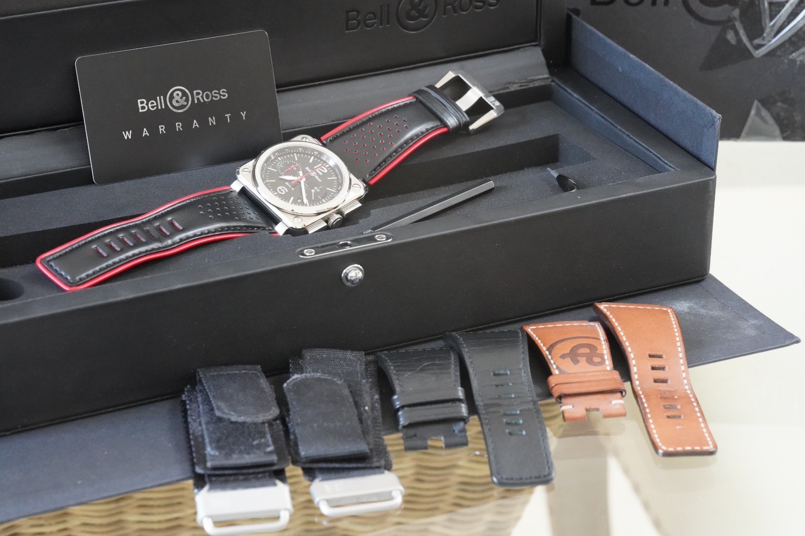 Bell & Ross Chronograph 42mm BR0394-BLC-ST-SCA Full Set With Extra Straps