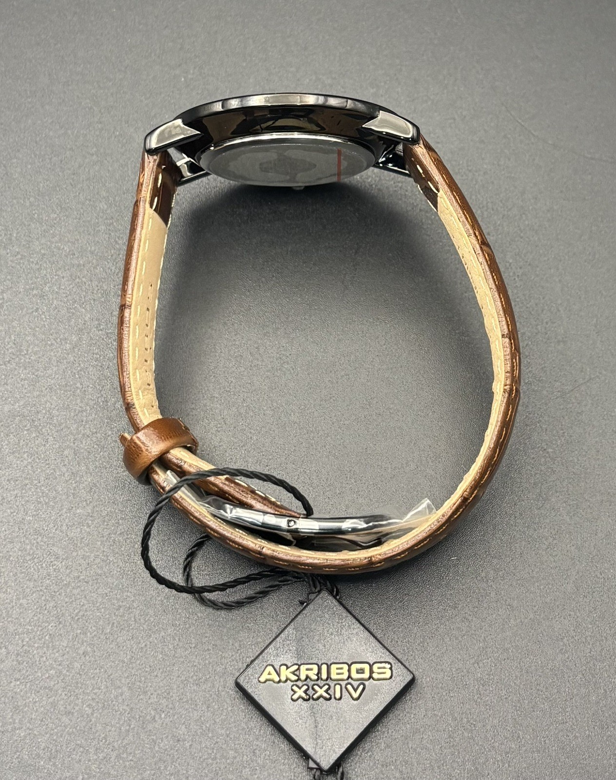 Akribos Black SS Casel, Genuine Leather Crocodile Band AK1077BK – FREE SHIPPING