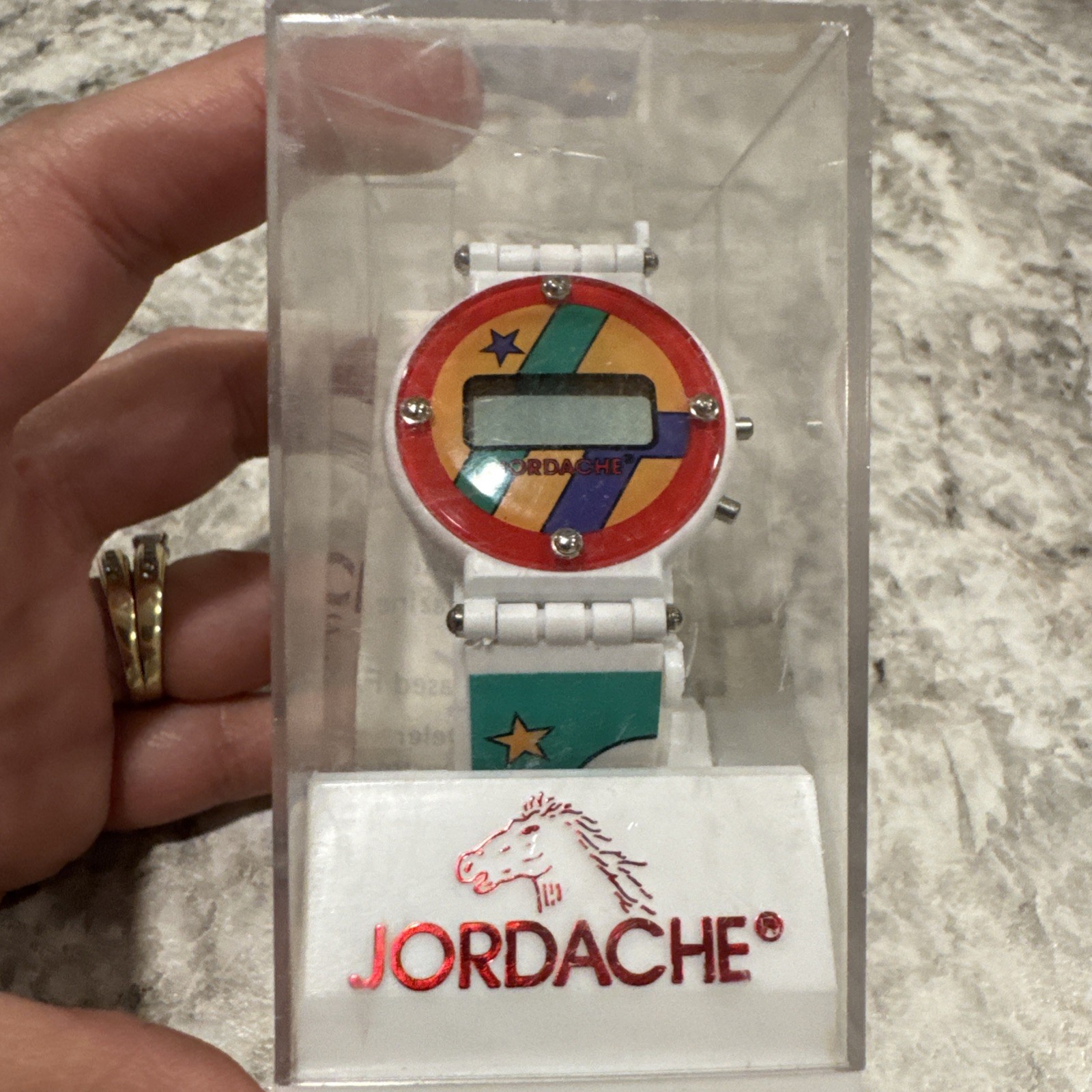 Vtg 80s Jordache Watch Digital Face Pop Art Design Multicolor NEEDS BATT