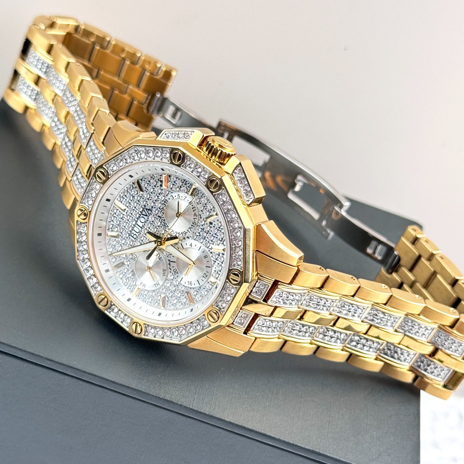 Bulova Octava Gold-Tone Crystal 41.5MM Quartz Stainless Steel Men’s Watch 98C126
