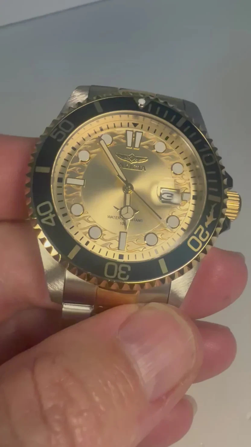 Invicta Mens Pro Diver 30022 Two Tone Champagne Dial 43mm Quartz Steel Watch New
