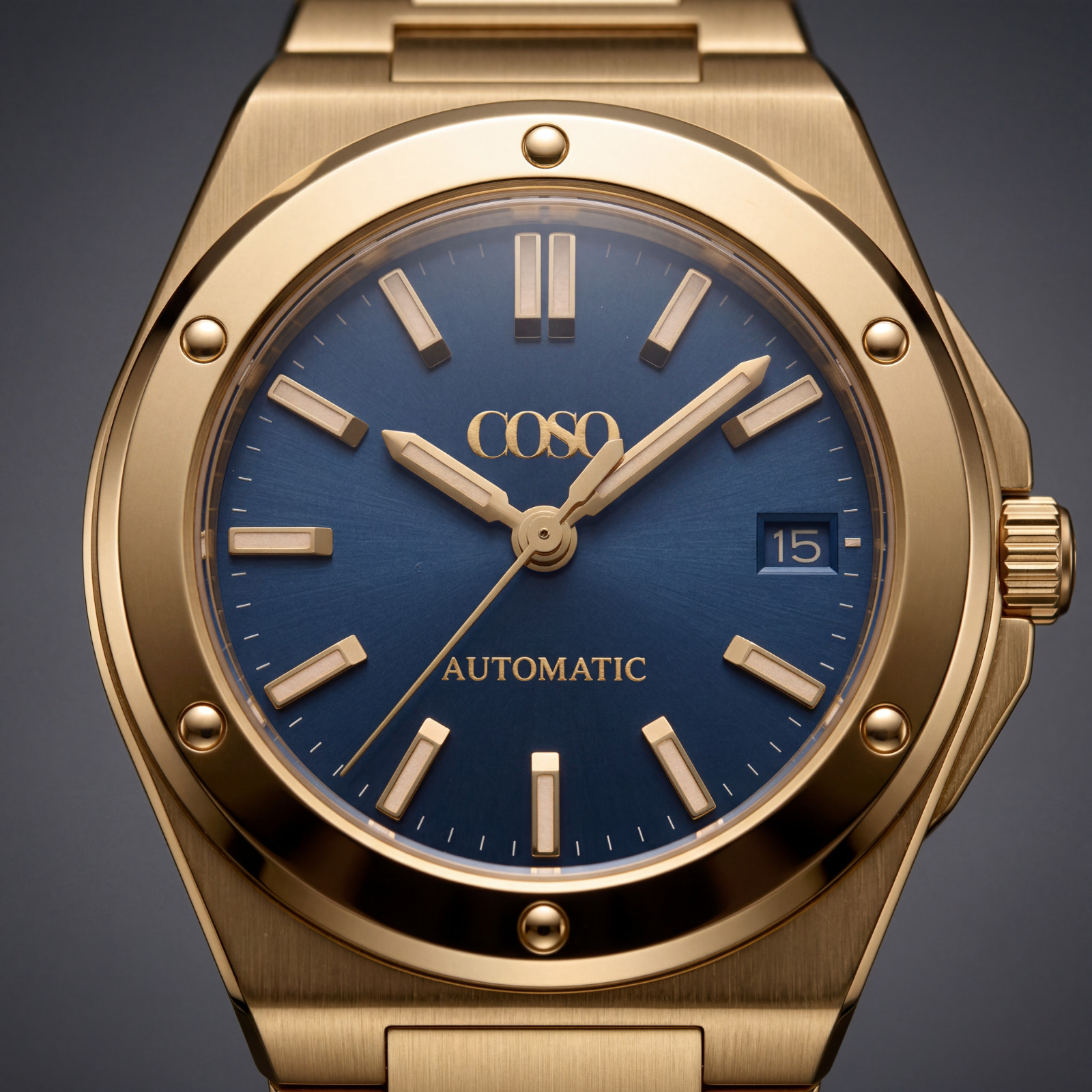 COSO Valtor Automatic Blue Dial Full Gold Bracelet