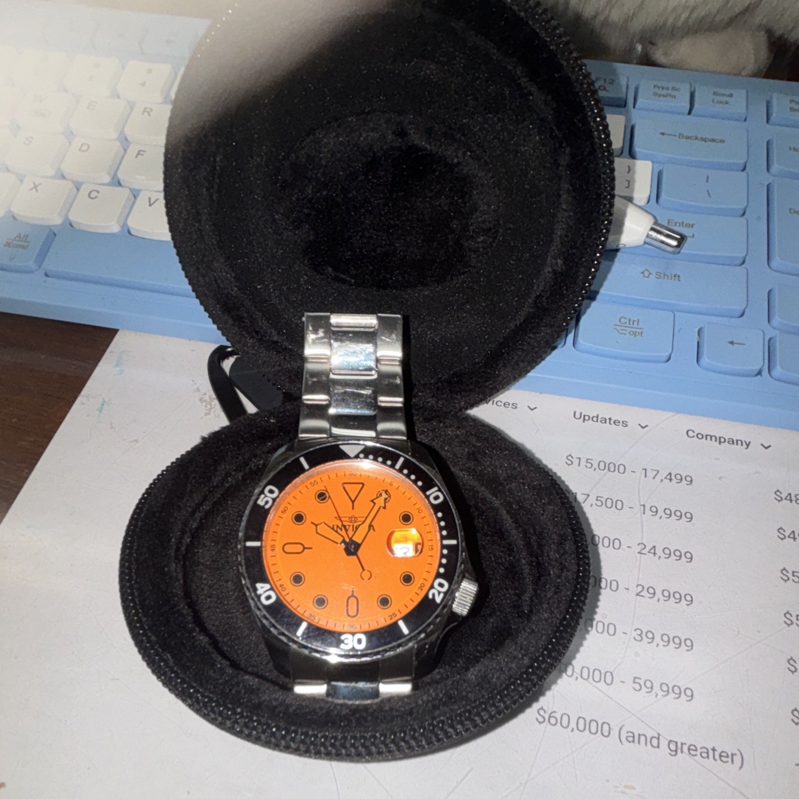 Invicta Pro Diver Men’s Quartz Orange Dial Date Black Bezel SS 200m 40-43.9mm