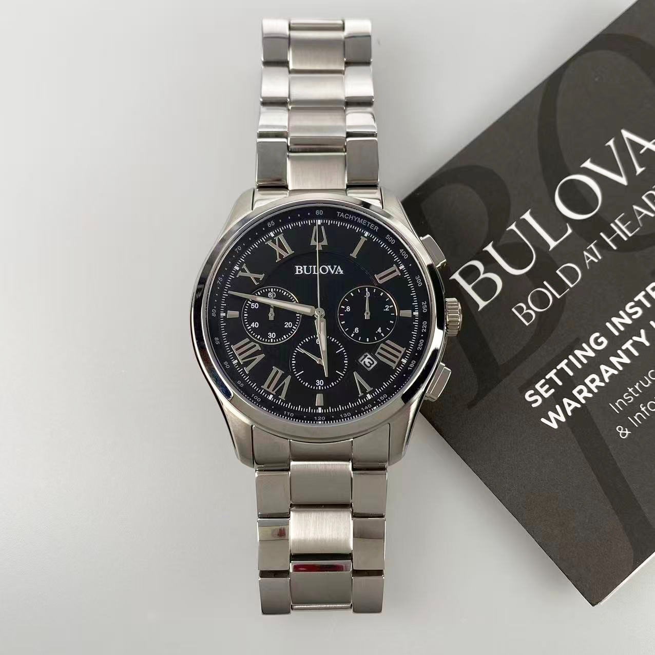 New Bulova Wilton Men’s Chronograph Quartz Watch Black Dial 96B288 46.5 mm