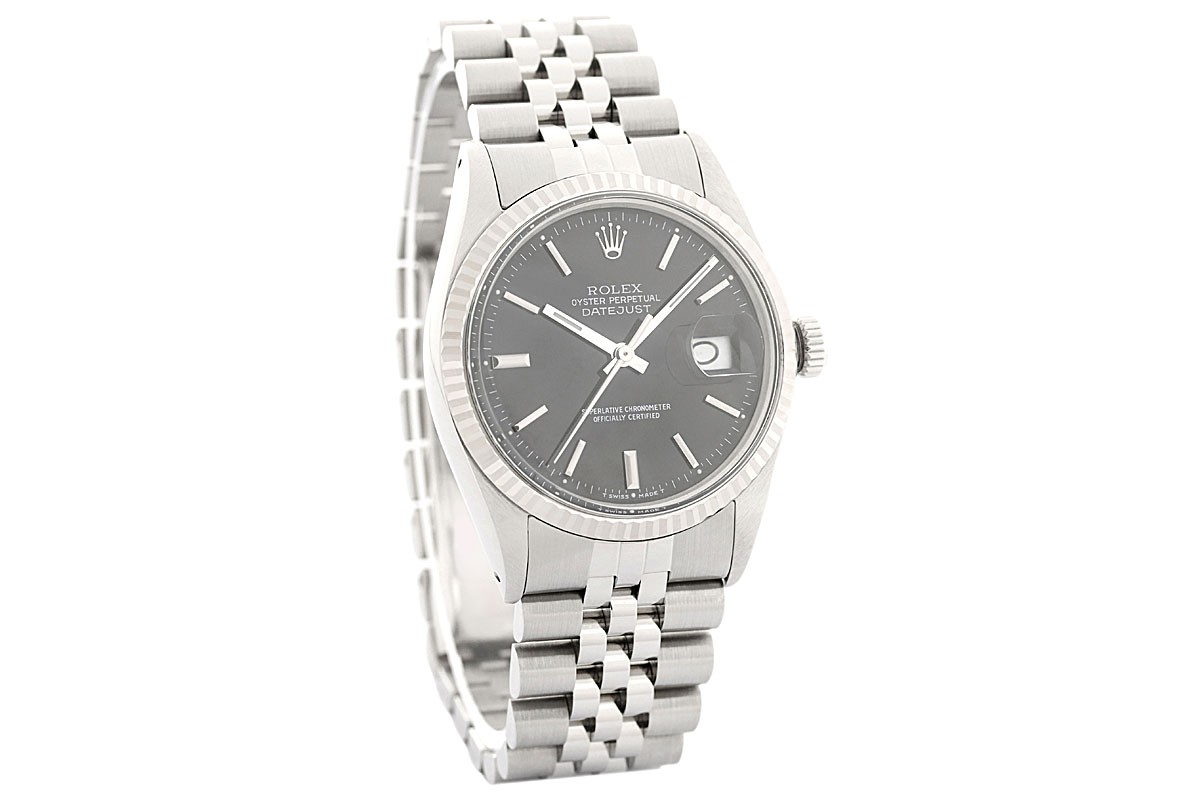 Rolex Datejust Black Dial 18K White Gold & SS Jubilee Band Watch 16014