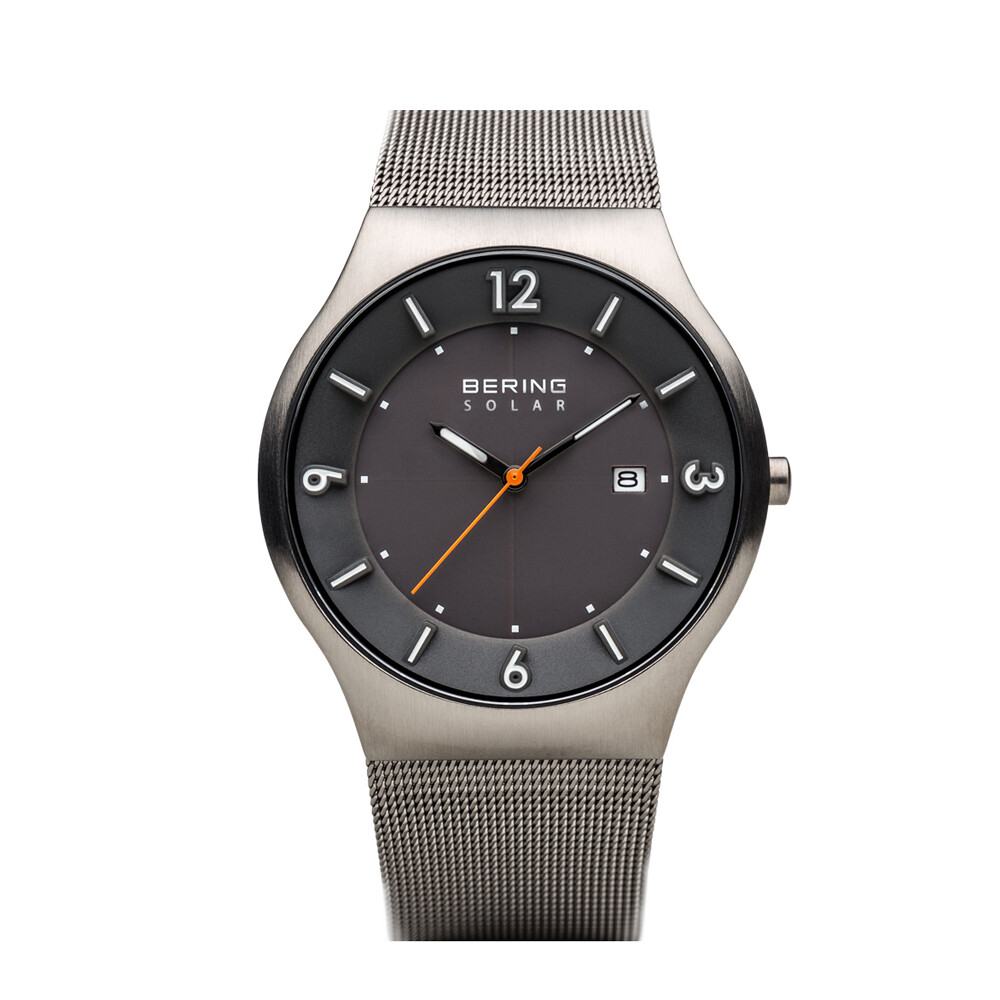 Bering Time Solar Powered, Milanese Bands Men’s Watch -Brushed Grey- 14440-077