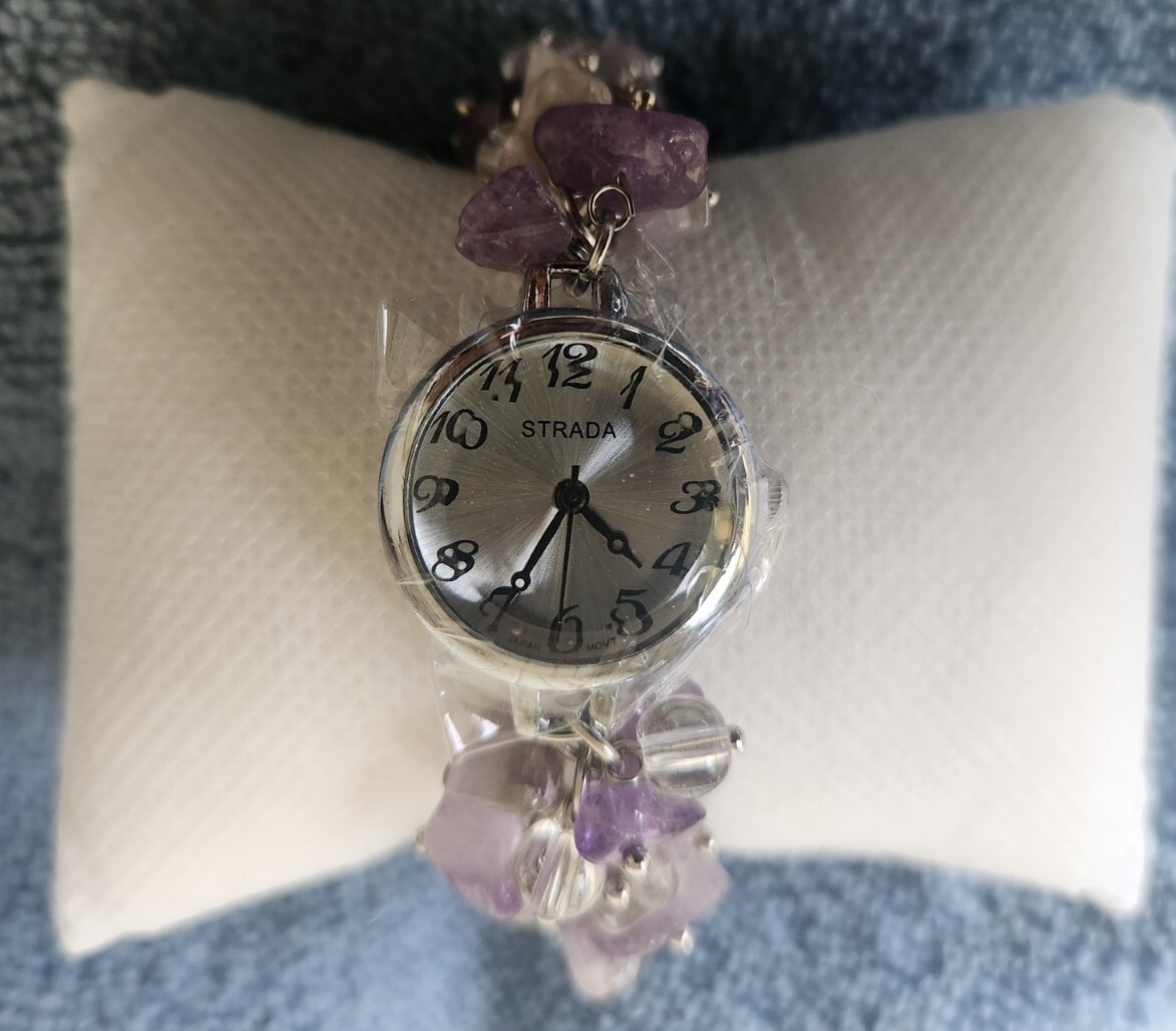 Strada Japanese Movement Amethyst Bracelet Watch 20cttw 7-8.5″ New In Box