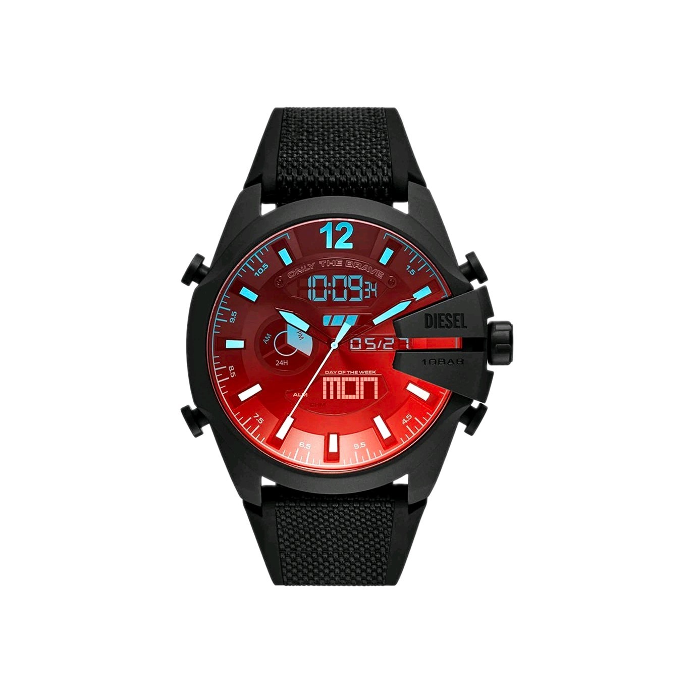 Diesel Only The Brave Men’s Quartz Ana-Digi Red/Blue Dial Black Nylon 100m