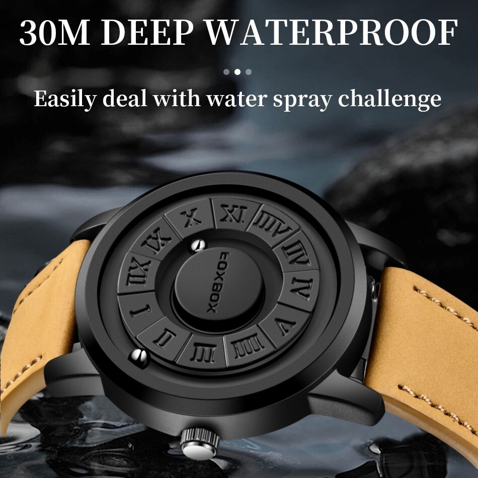 LIGE FOXBOX Men’s Quartz Watch Scrolling Bead Magne Wristwatches 3ATM Waterproof