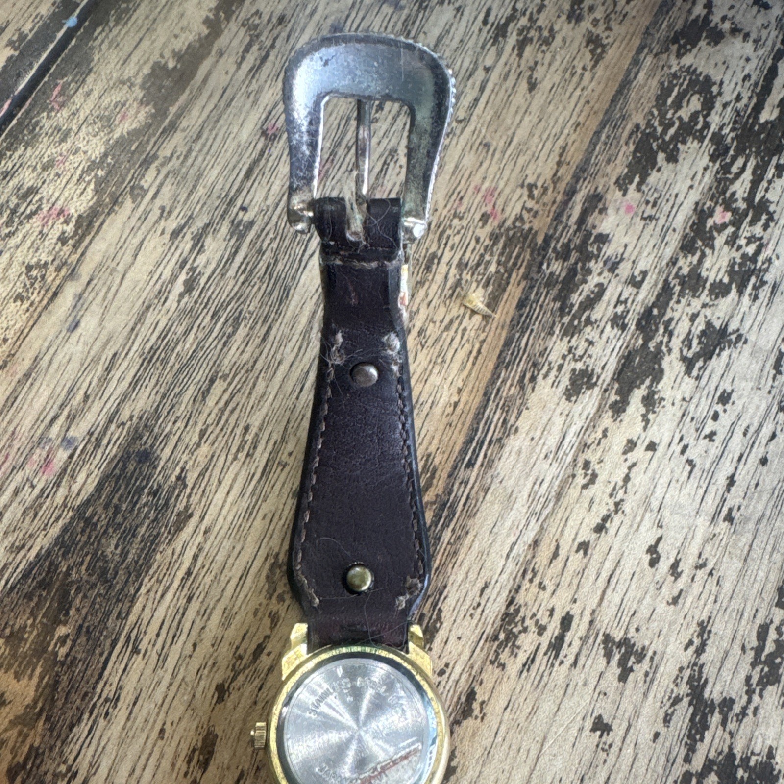 Montana Silversmiths Watch w/ Gold Scrolls On Dark Brown Leather