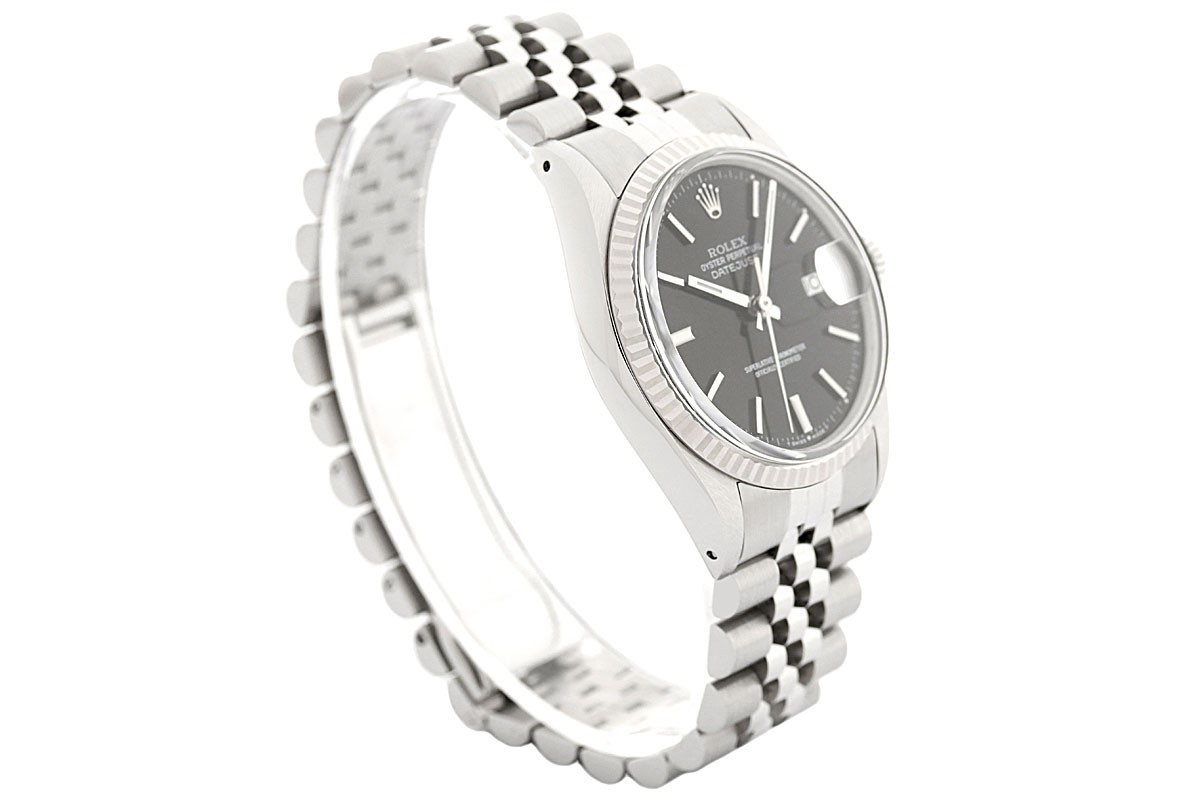 Rolex Datejust Black Dial 18K White Gold & SS Jubilee Band Watch 16014