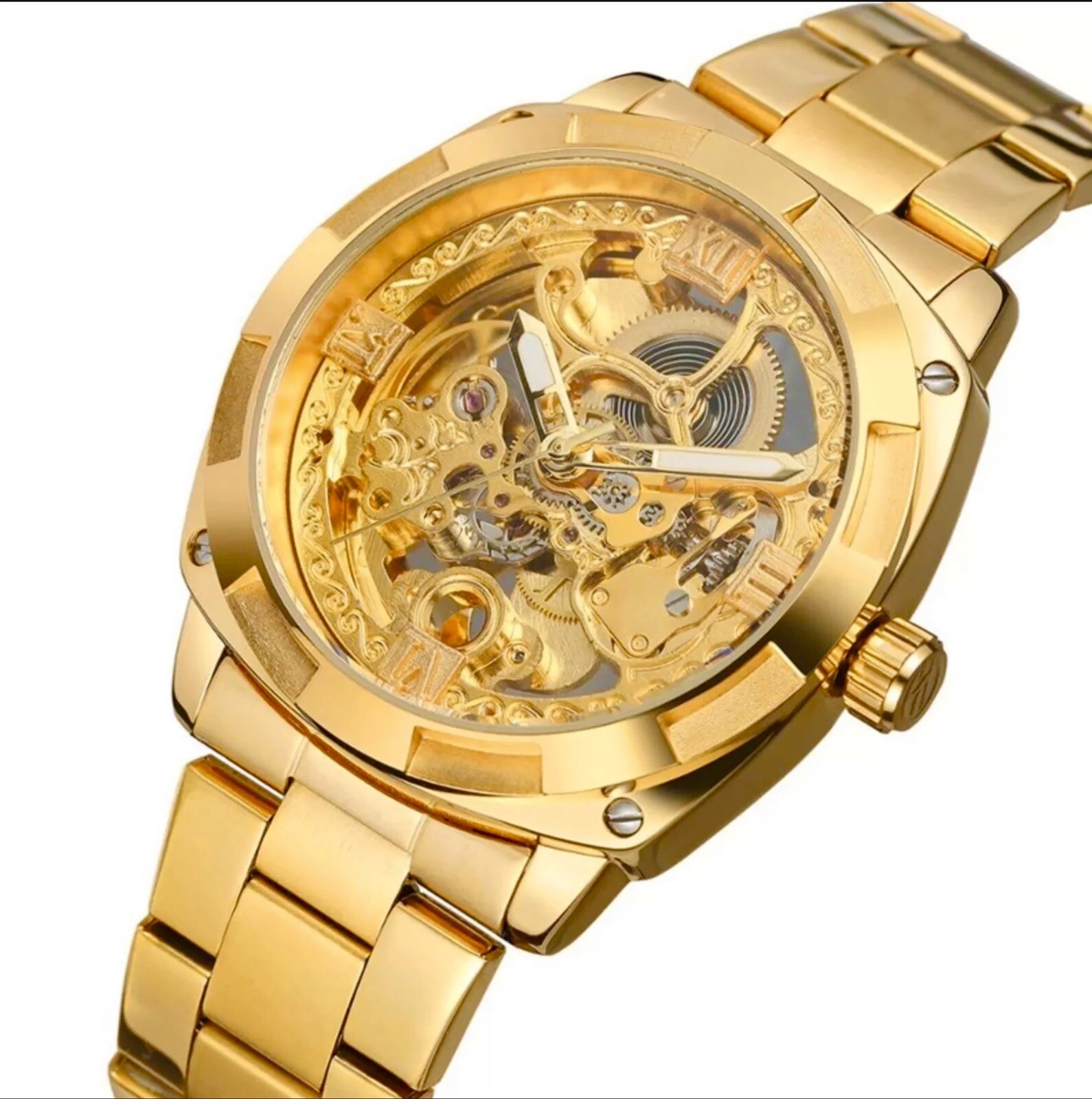 Forsining Mens Skeleton Mechanical Waterproof Luxury Watch Gold Gift Idea