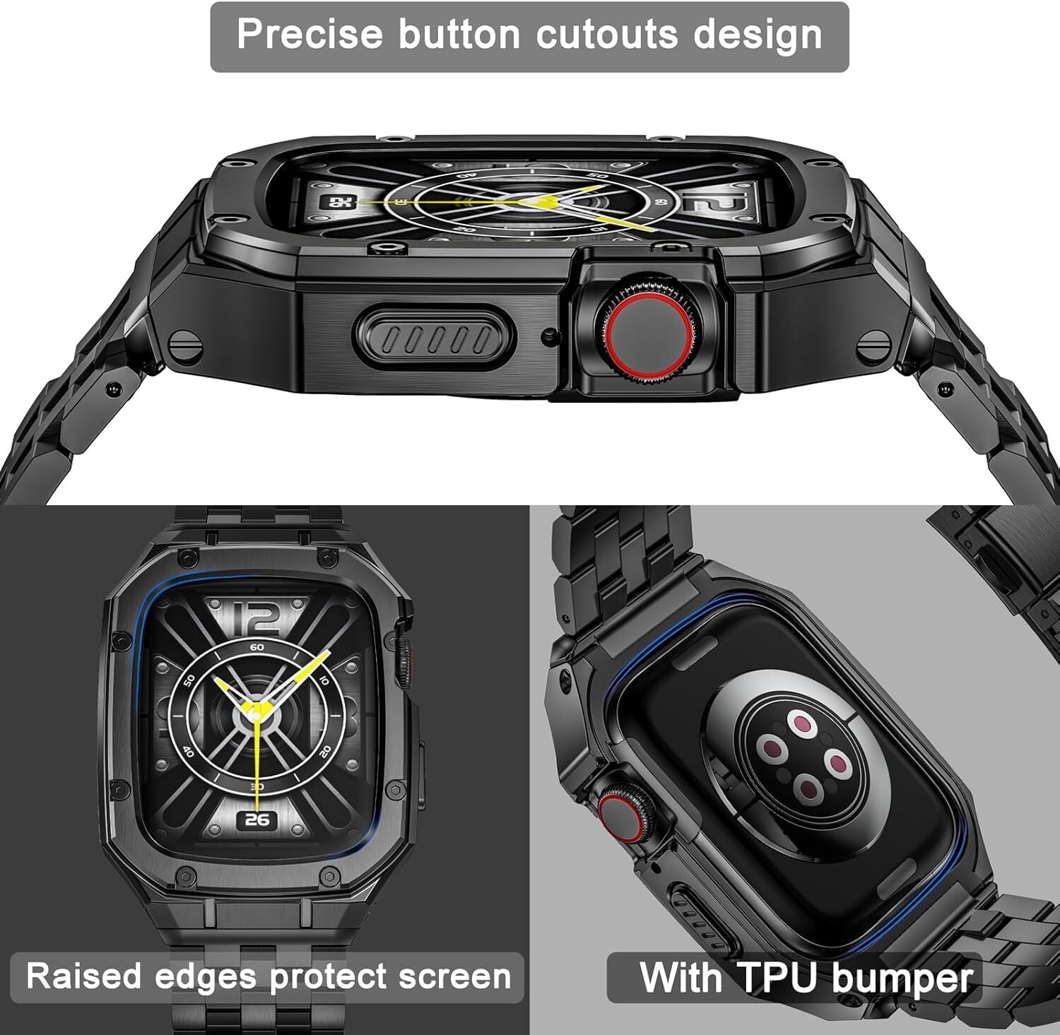 (NO WATCH) Stainless Steel Watch Case with Band for Apple Watch Band 44mm 42mm..