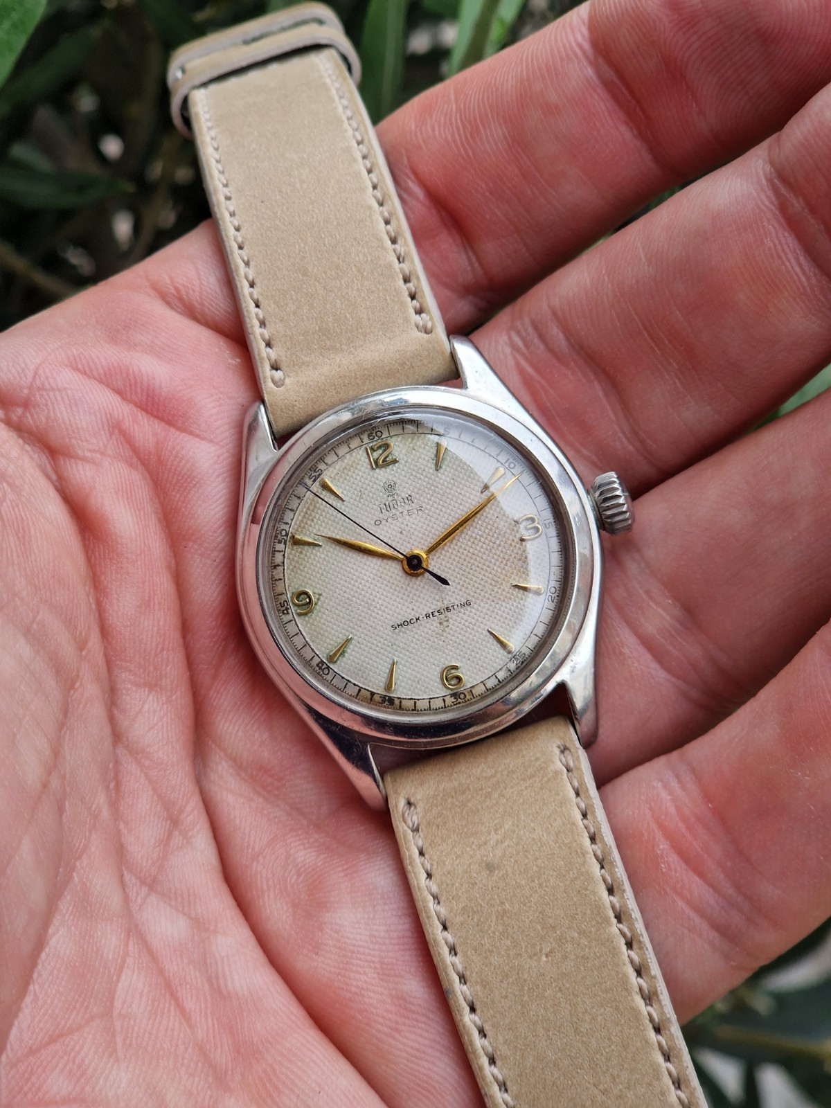 Tudor Oyster – Ref 7803 – Silver Waffle Dial – Manual – Steel – Beige Strap