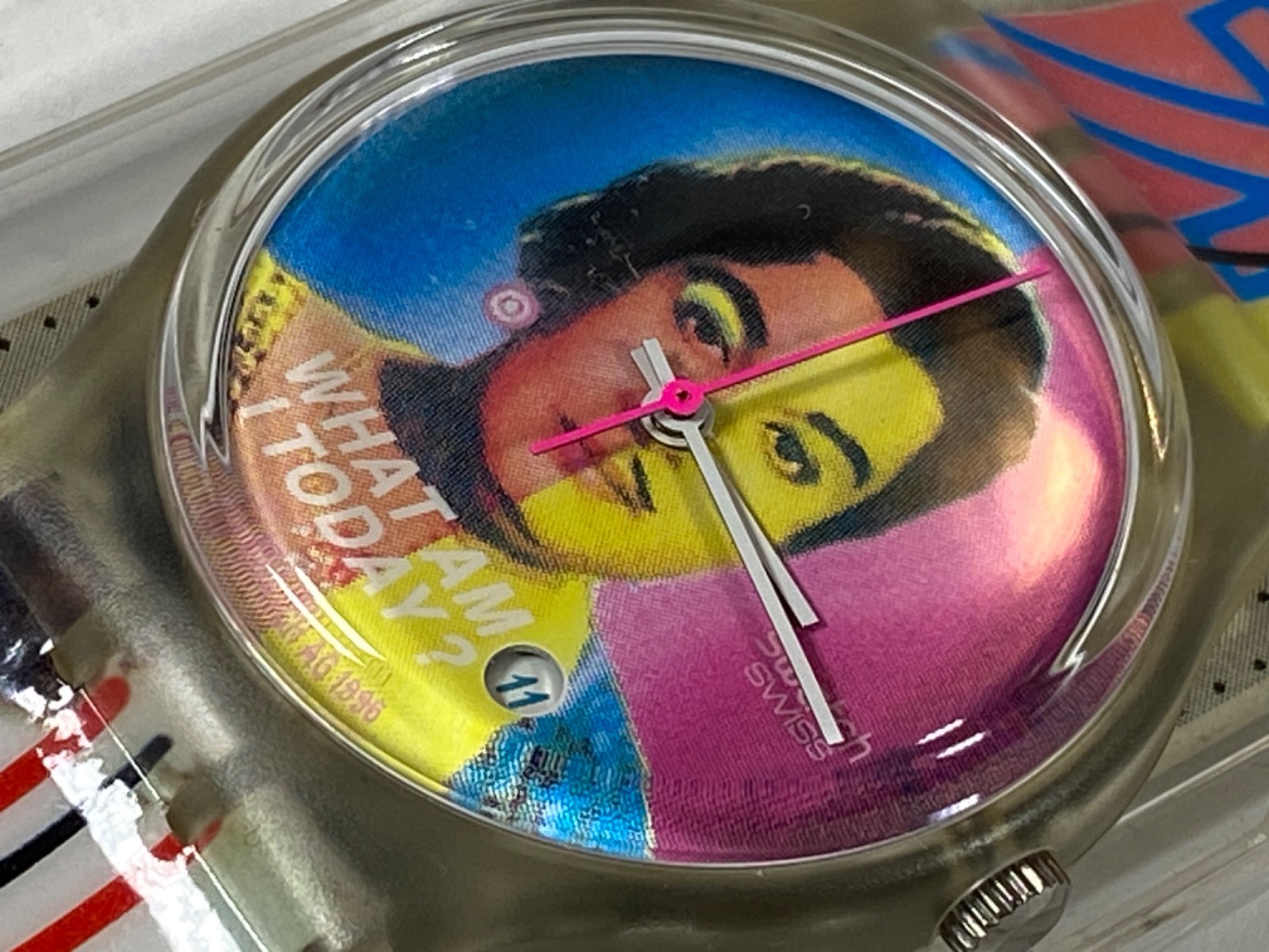 Vintage 1997 Swatch GK407 “BISEX” Pop Art Watch WHAT AM I TODAY Box Papers Works