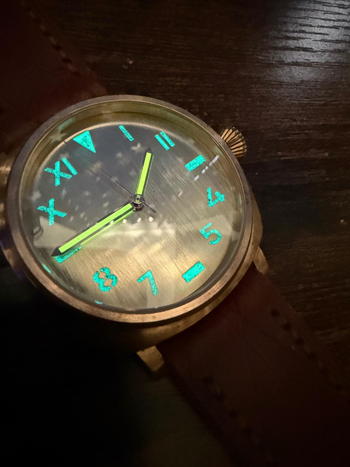 Bespoke bronze built Watch Nh35 Automatic Movement Handmade strap