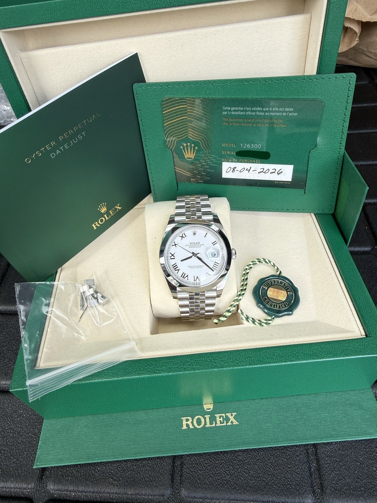 2026 Rolex Datejust 41, White Jubilee, Full Set, 126300