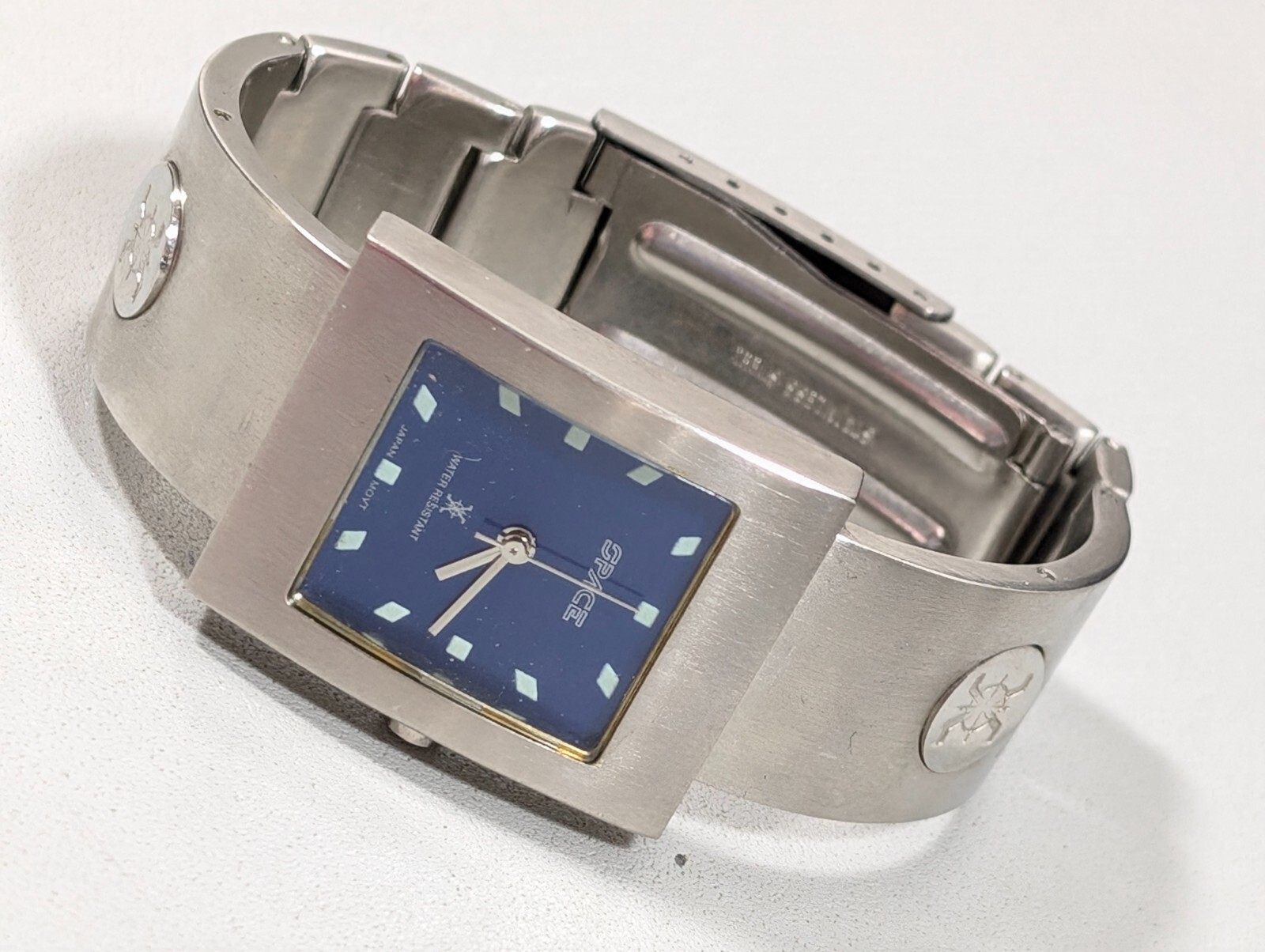 Space Blue Dial Square Brushed Silver Tone Womens Watch 6 inch