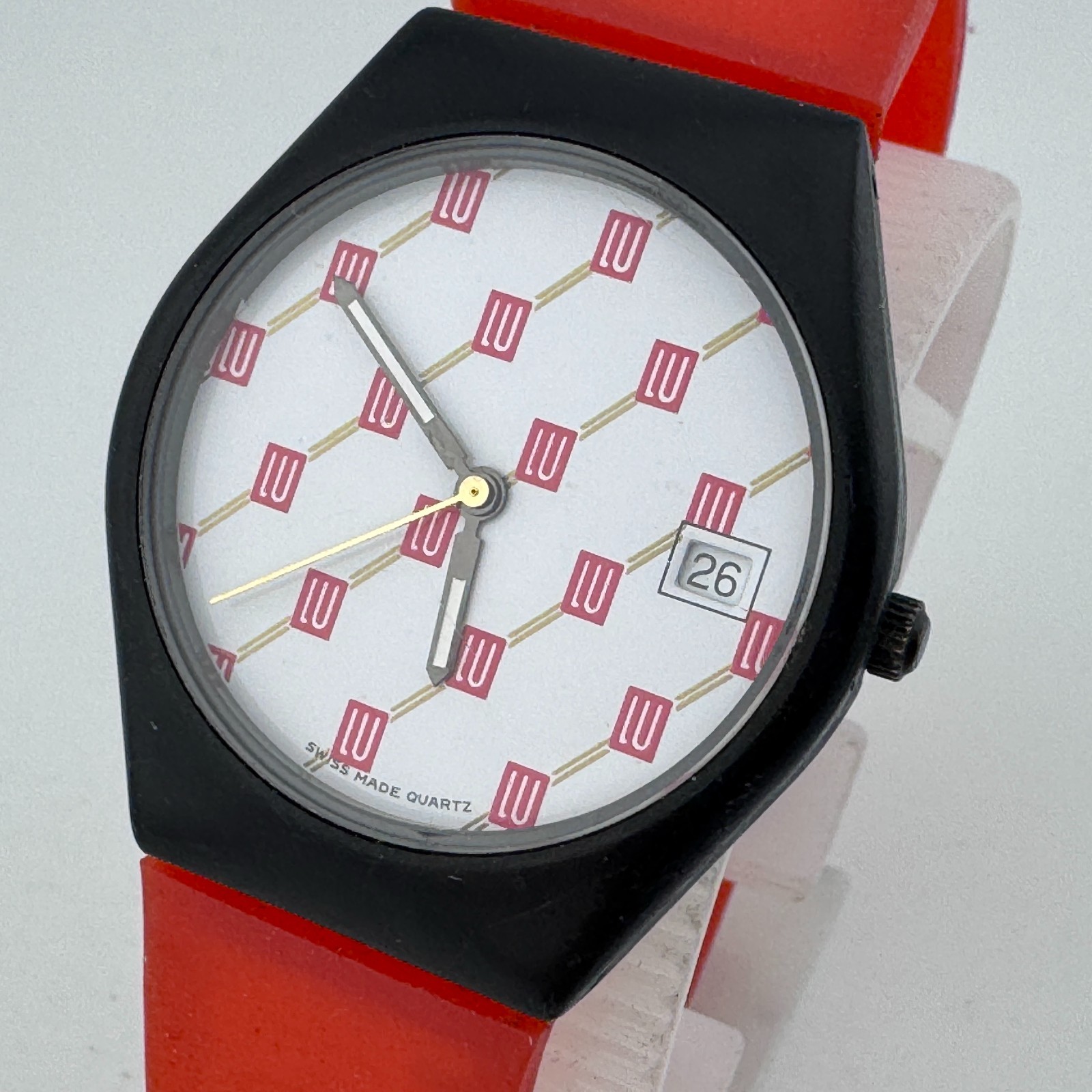 Vintage LU Swiss Quartz Watch 30m Unisex Black Plastic Red Rubber New Battery