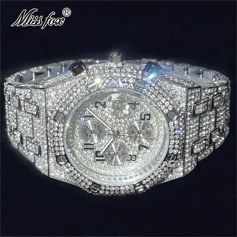 Luxury Chronograph Hip Hop King Bling Ice out Men’s Watch Iced Silver Cz Diamond