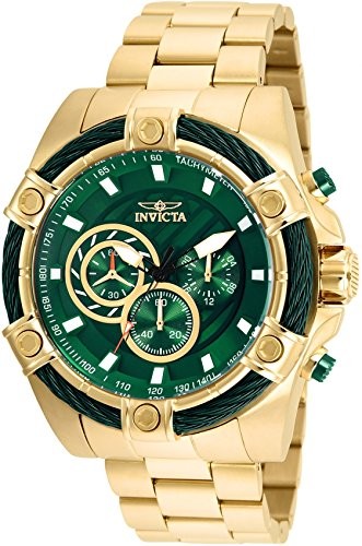Invicta Bolt Men 52mm Stainless Steel Gold Green Dial VD54 Quartz Watch 25517