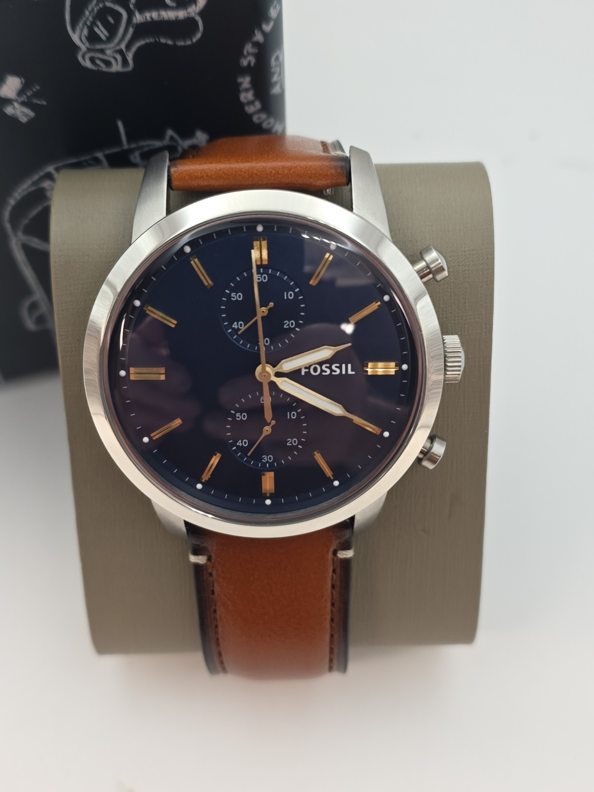 Fossil Men’s Chronograph Townsman Light Brown Leather Strap Watch 44mm FS5279 –