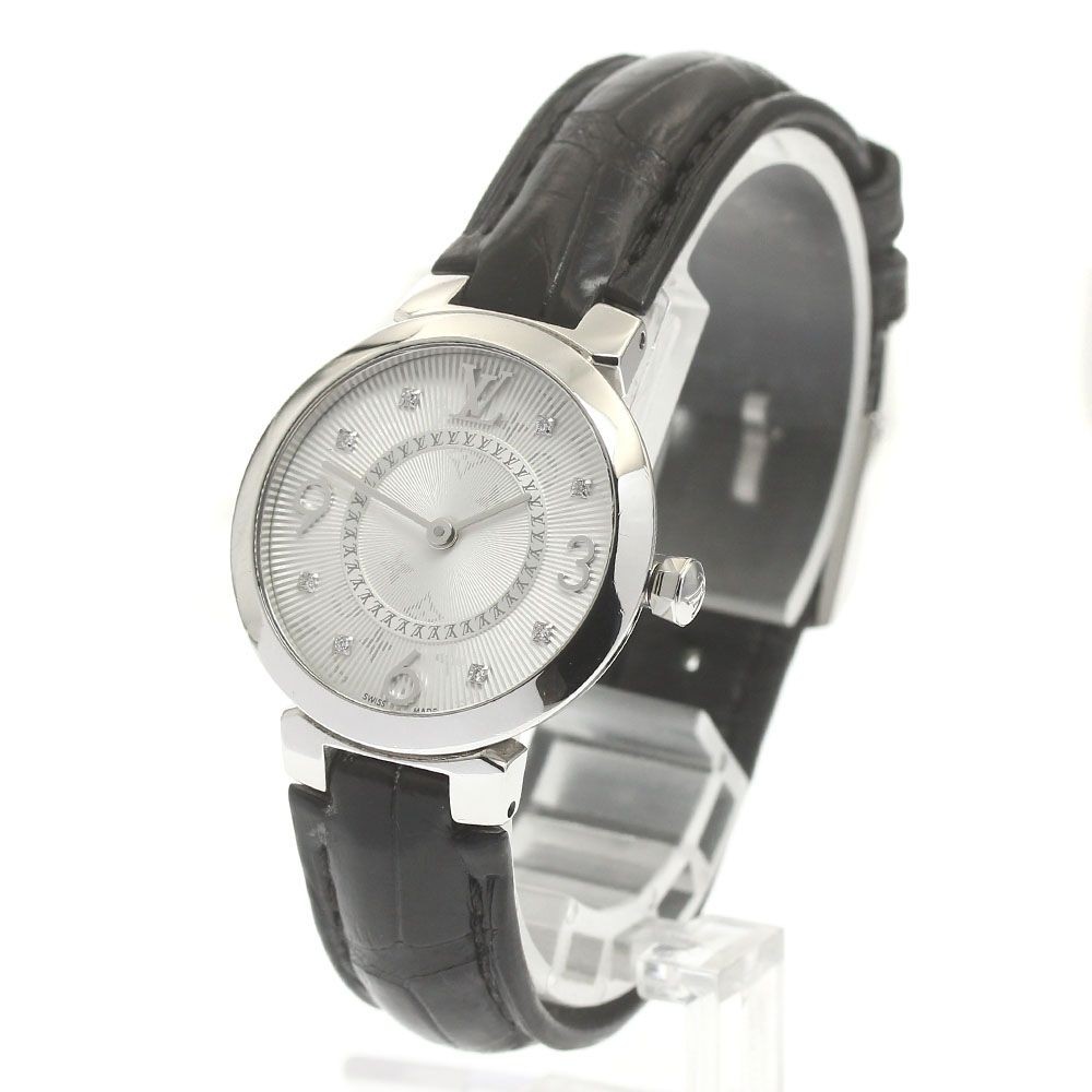 LOUIS VUITTON Tambour Slim Q12MG 8P Diamond Quartz Ladies Watch 28mm Silver