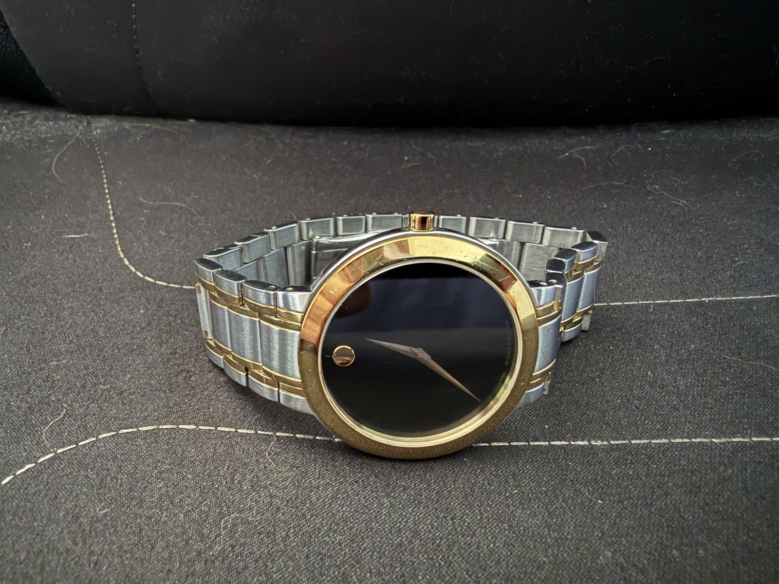 Used Movado Stiri Yellow Gold Two Tone Black Dial Watch.