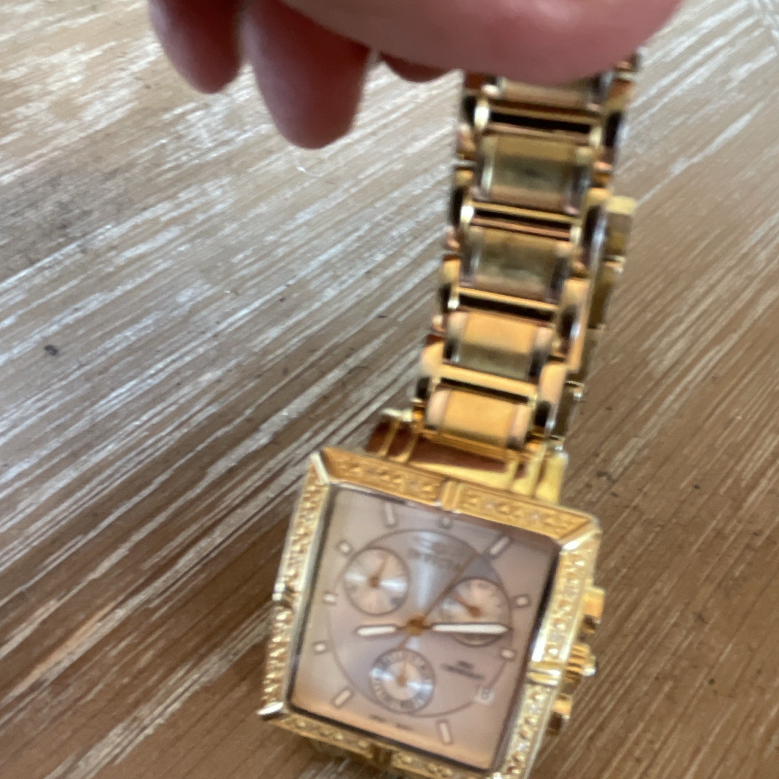 Invicta Quartz Chronograph Square Analog Watch Gold Tone Bracelet 100m
