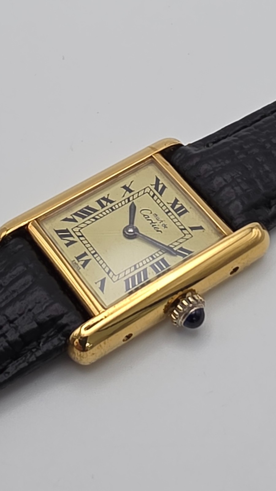 Must de Cartier Tank 18ct Gold on Sterling Silver Lady’s Watch in Cartier Box.