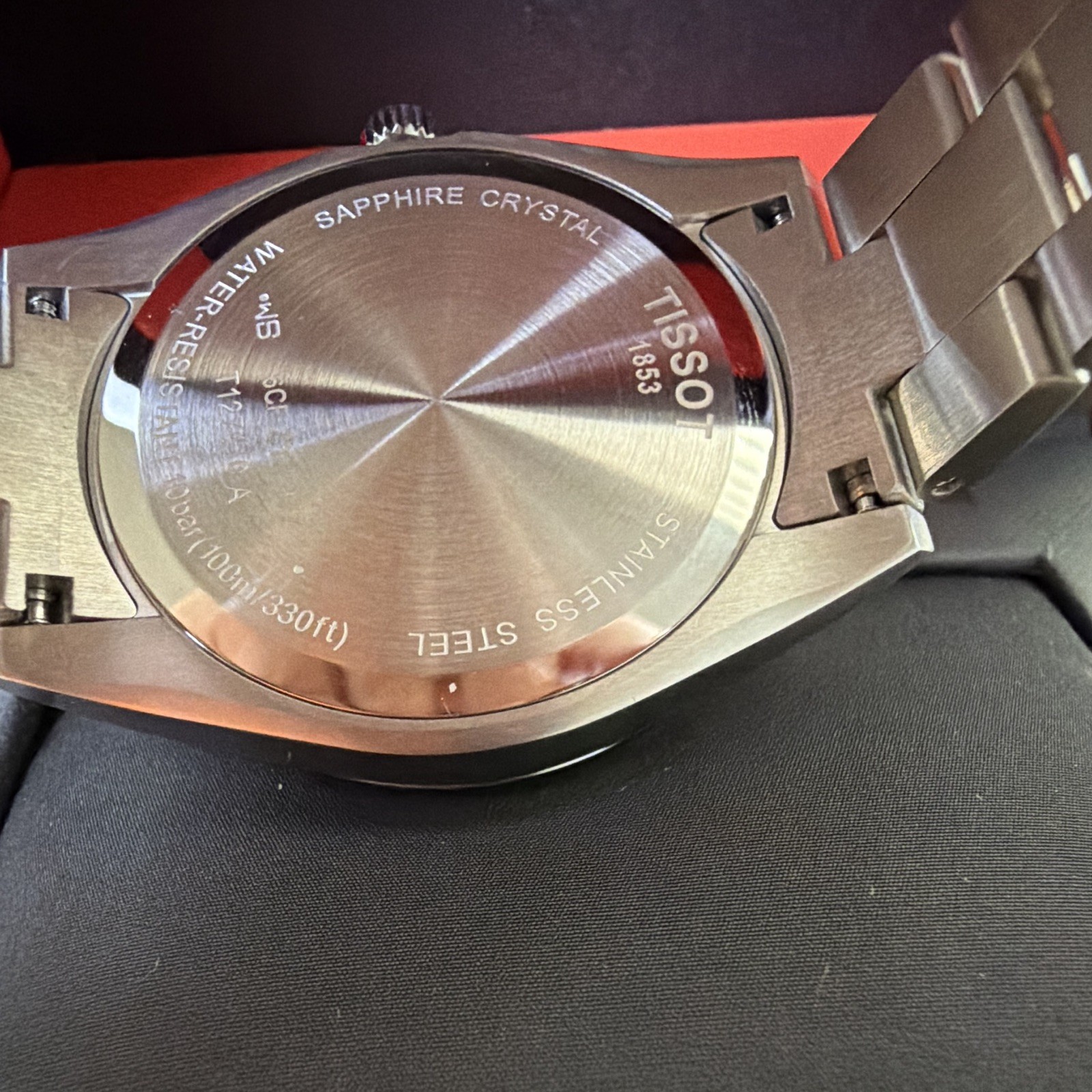 Tissot Quartz Black Sunburst Dial 40mm Date Sapphire Steel Bracelet 100m w/ Box