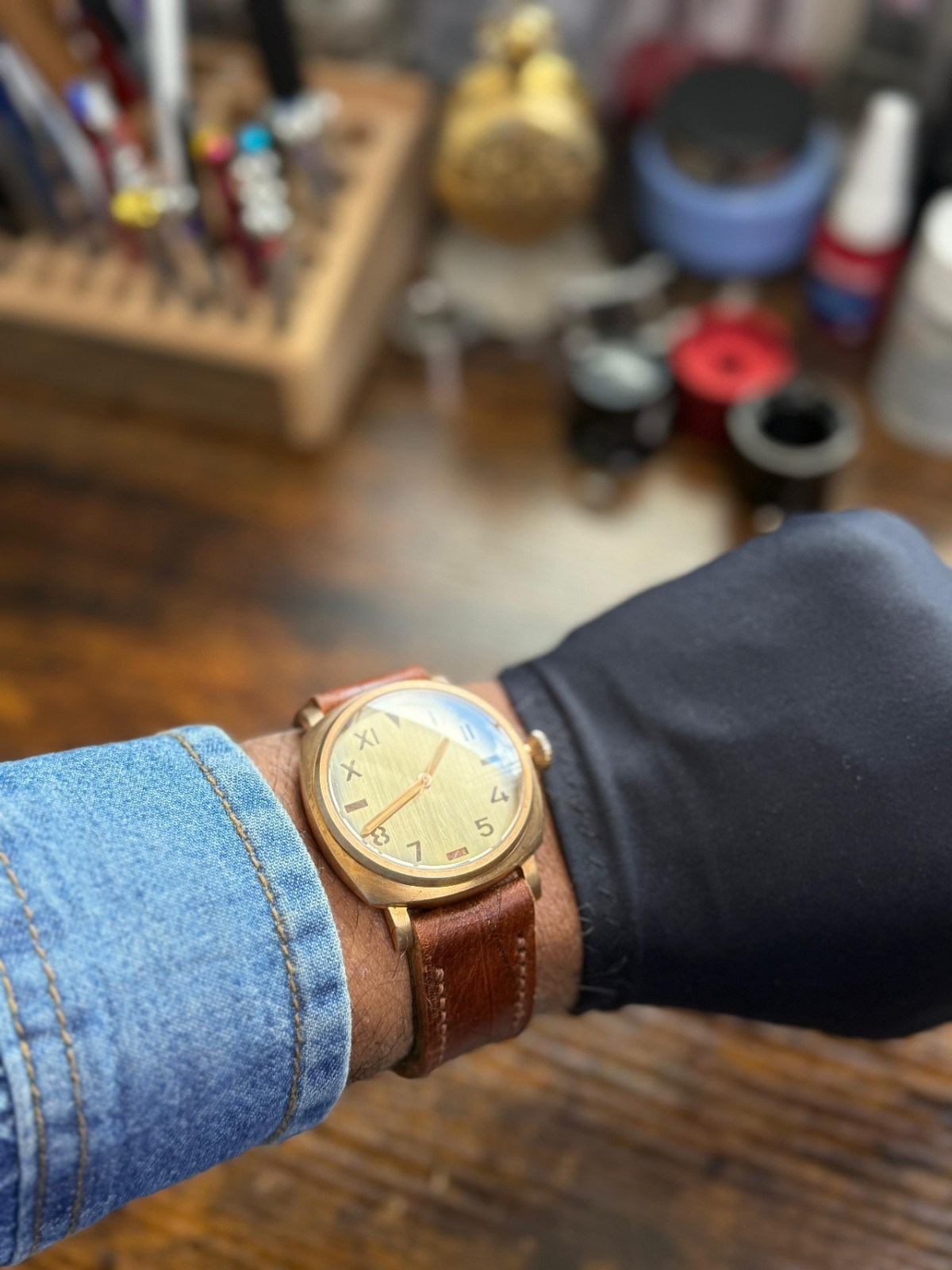 Bespoke bronze built Watch Nh35 Automatic Movement Handmade strap