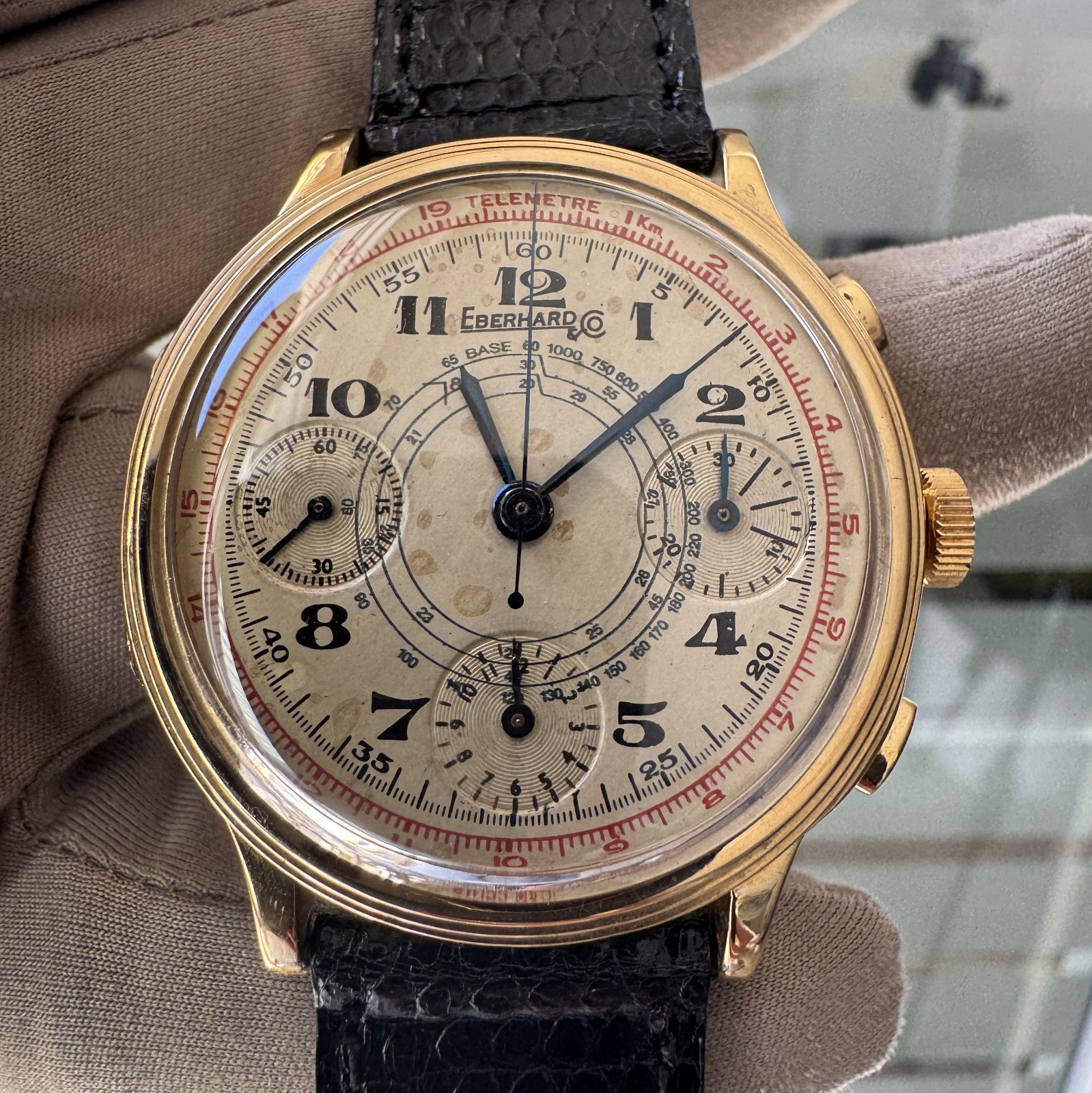 EBERHARD & CO Pre-Extrafort Tri-compax Oversize yellow gold 18KT 1937 very rare