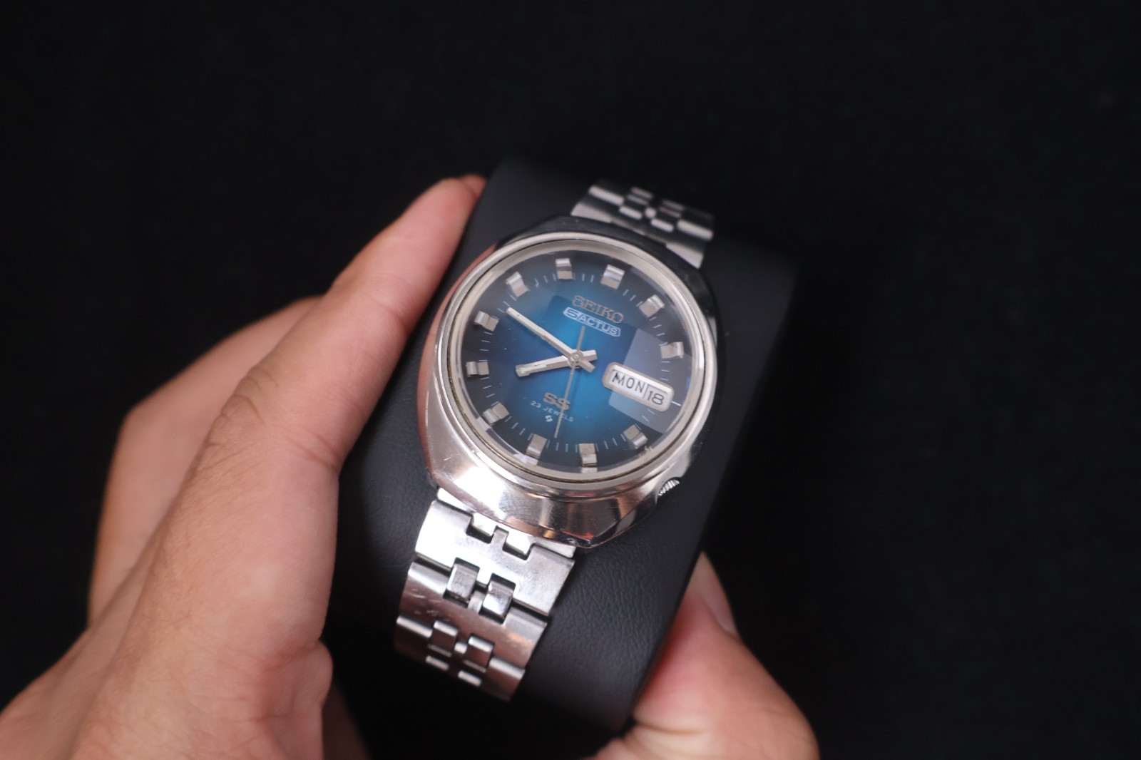 [Serviced] Rare Vintage 1973 Seiko 5 Actus SS Blue Dial 23 Jewels 6106-7590