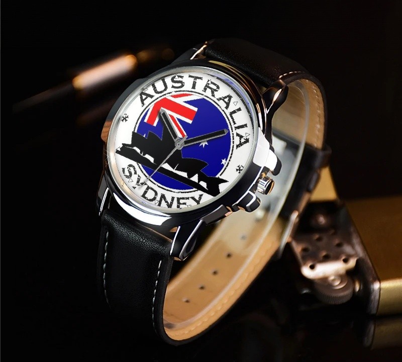 Australia Sydney Flag Leather Strap Big Dial Gift Wrist Watch