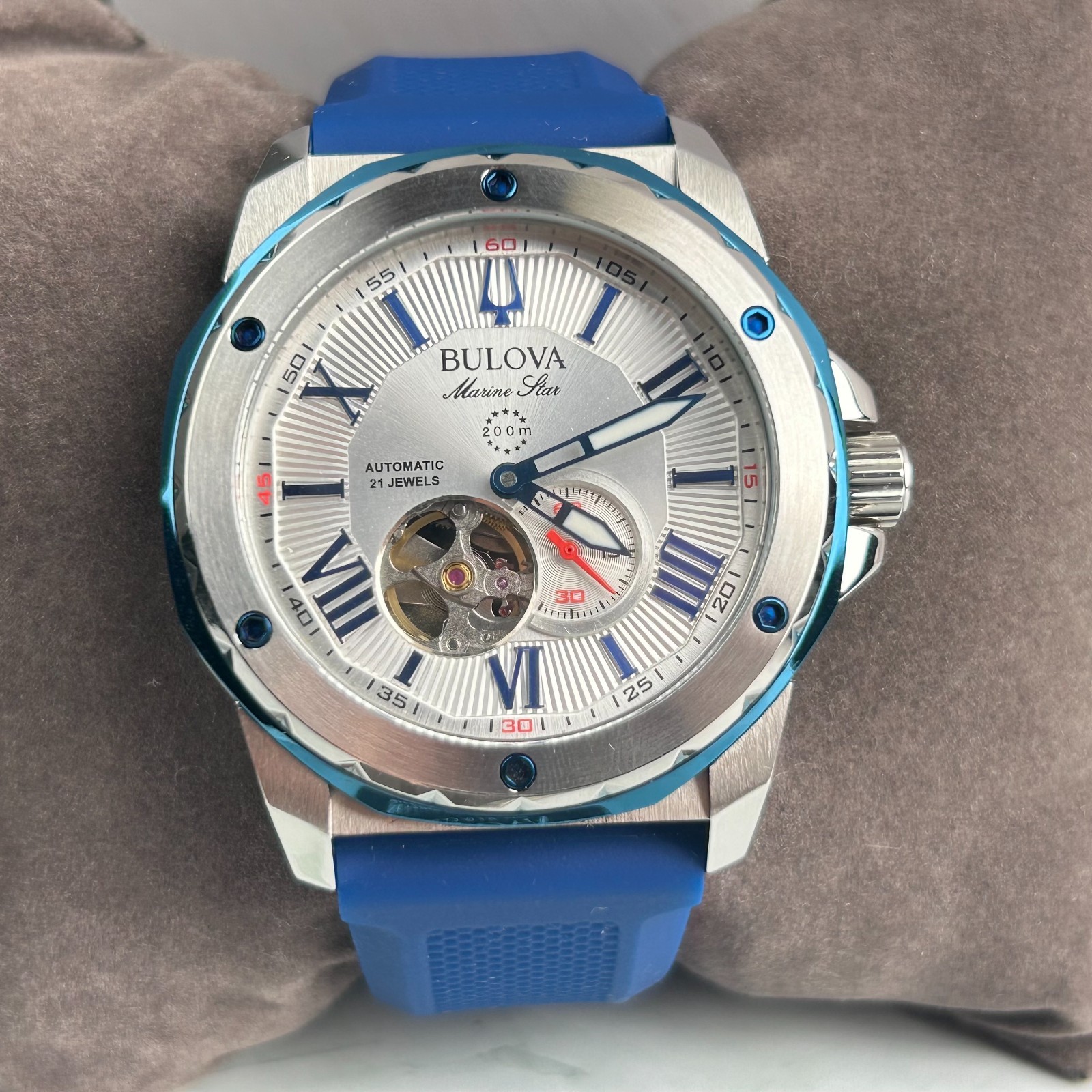 Bulova Marine Star 98A225 Series A Men’s Automatic Watch Silicon Blue Strap 45mm