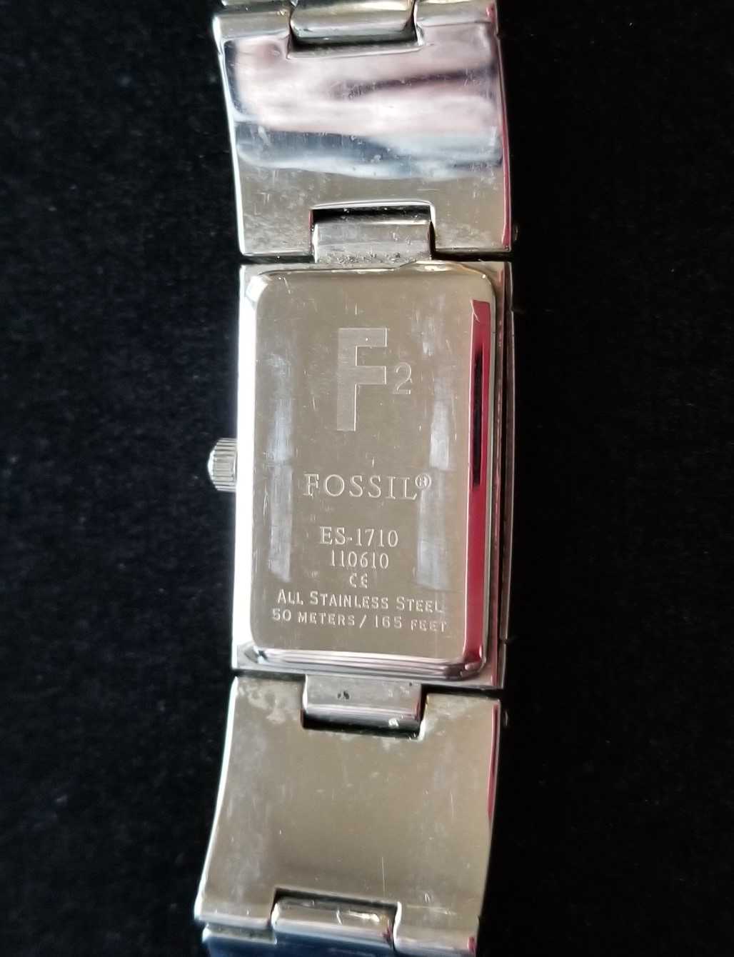 FOSSIL f2 Silver Tone SS Watch MOP Dial ES-1710 Link Band 6.75″ Max New Battery