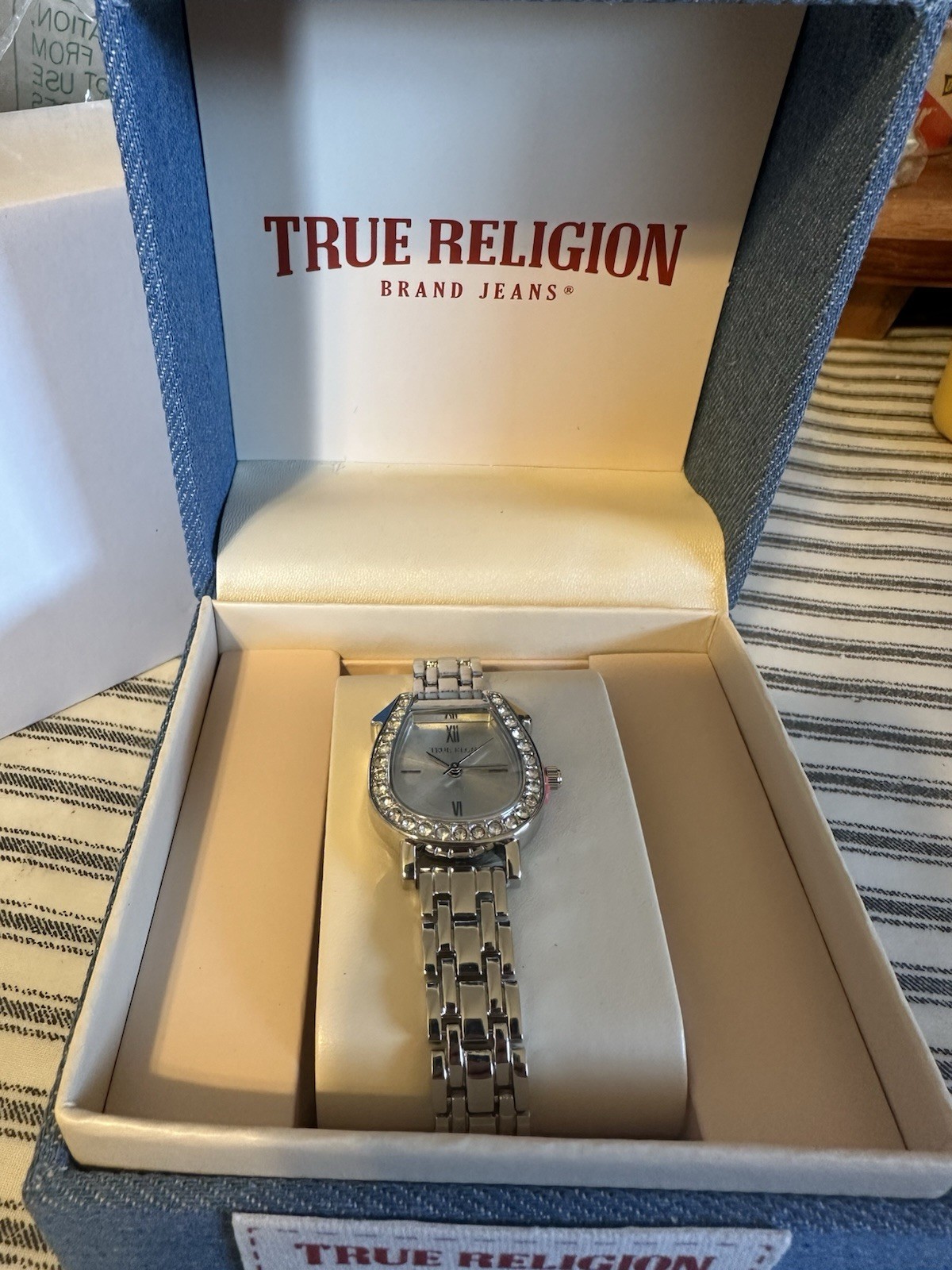 True Religion Women’s Gold Watch Crystal Horseshoe Bezel Dress Jewelry New