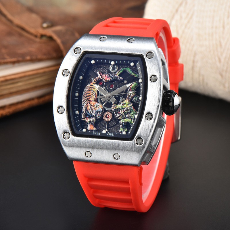 New Sports Men’s Dragon Tiger Pattern Lassa Quartz Watch Skeleton Dial