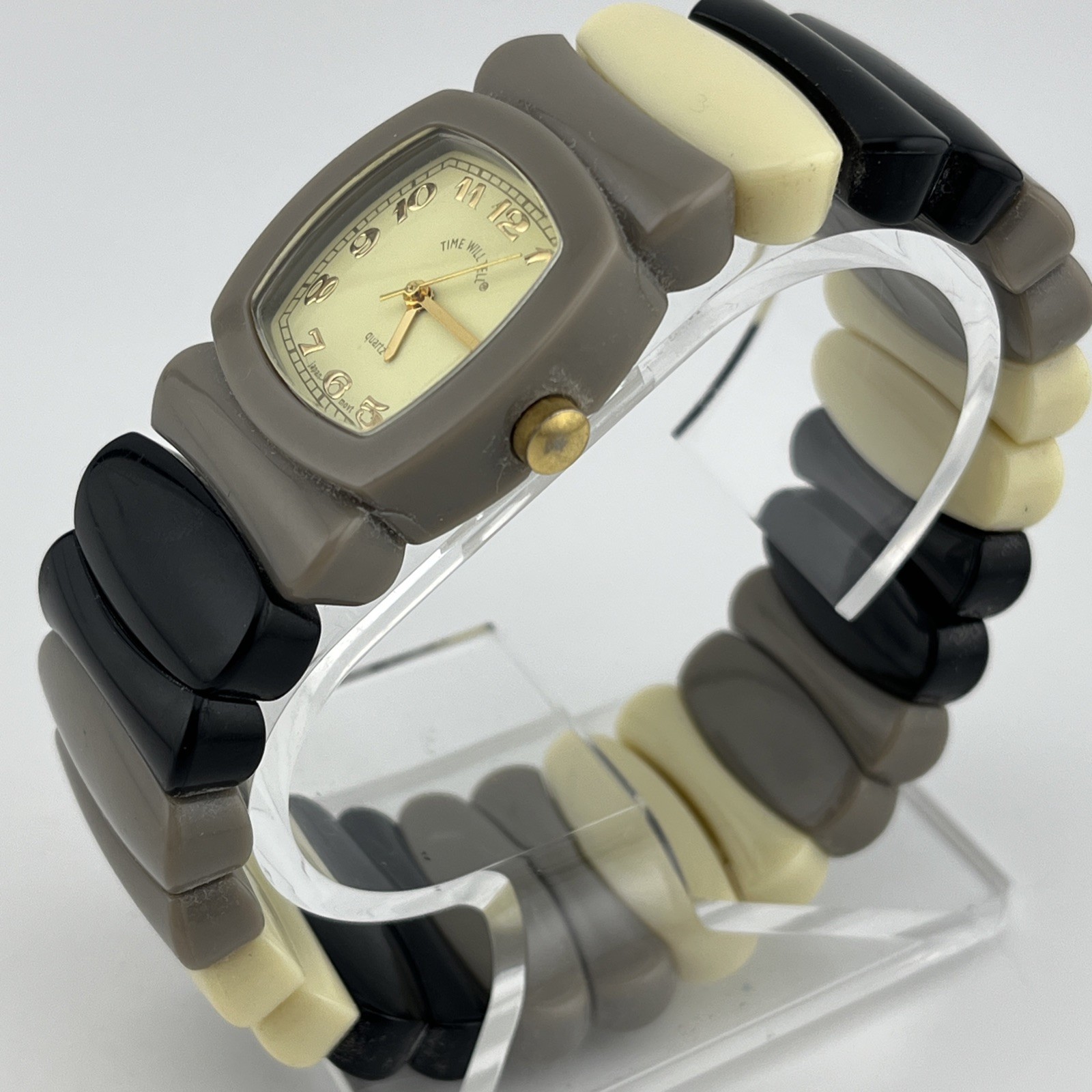 Time Will Tell New York Watch Ivory Black Gray 29mm Case 8″ Band- New Battery