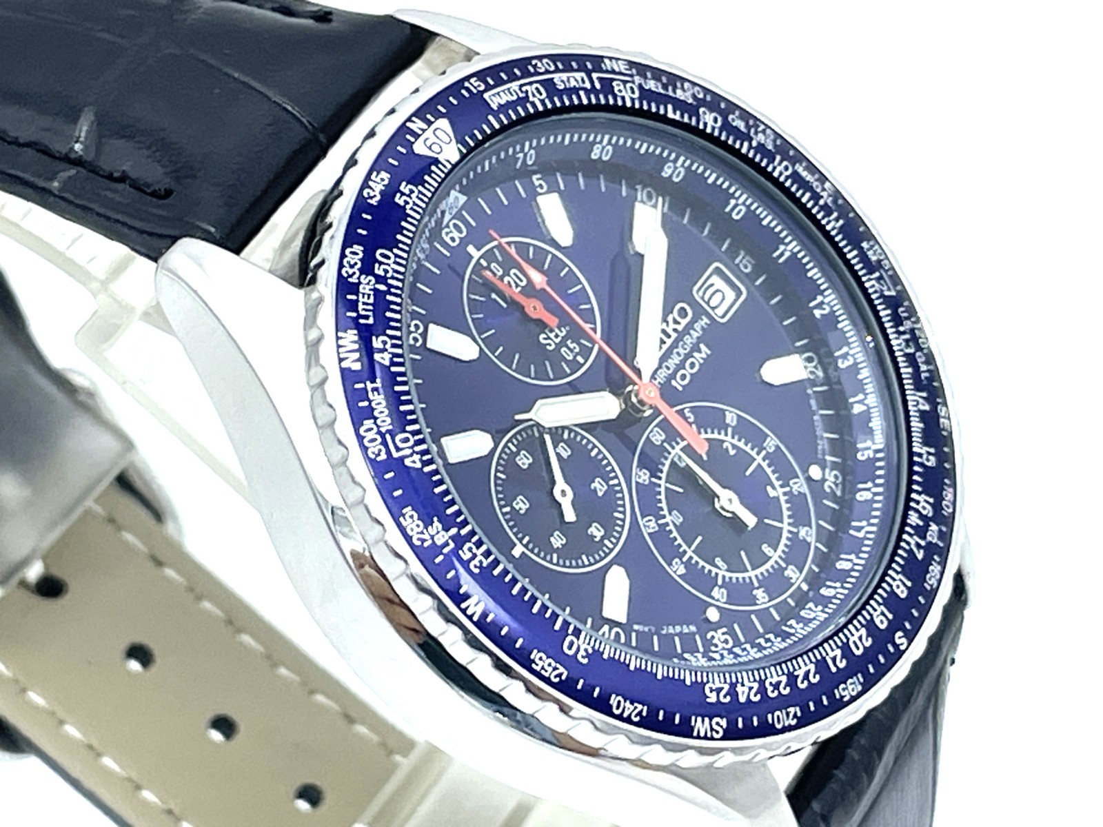 SEIKO Flight master Men’s Chronograph Watch Blue Dial New Band Battery 7T92-0CF0