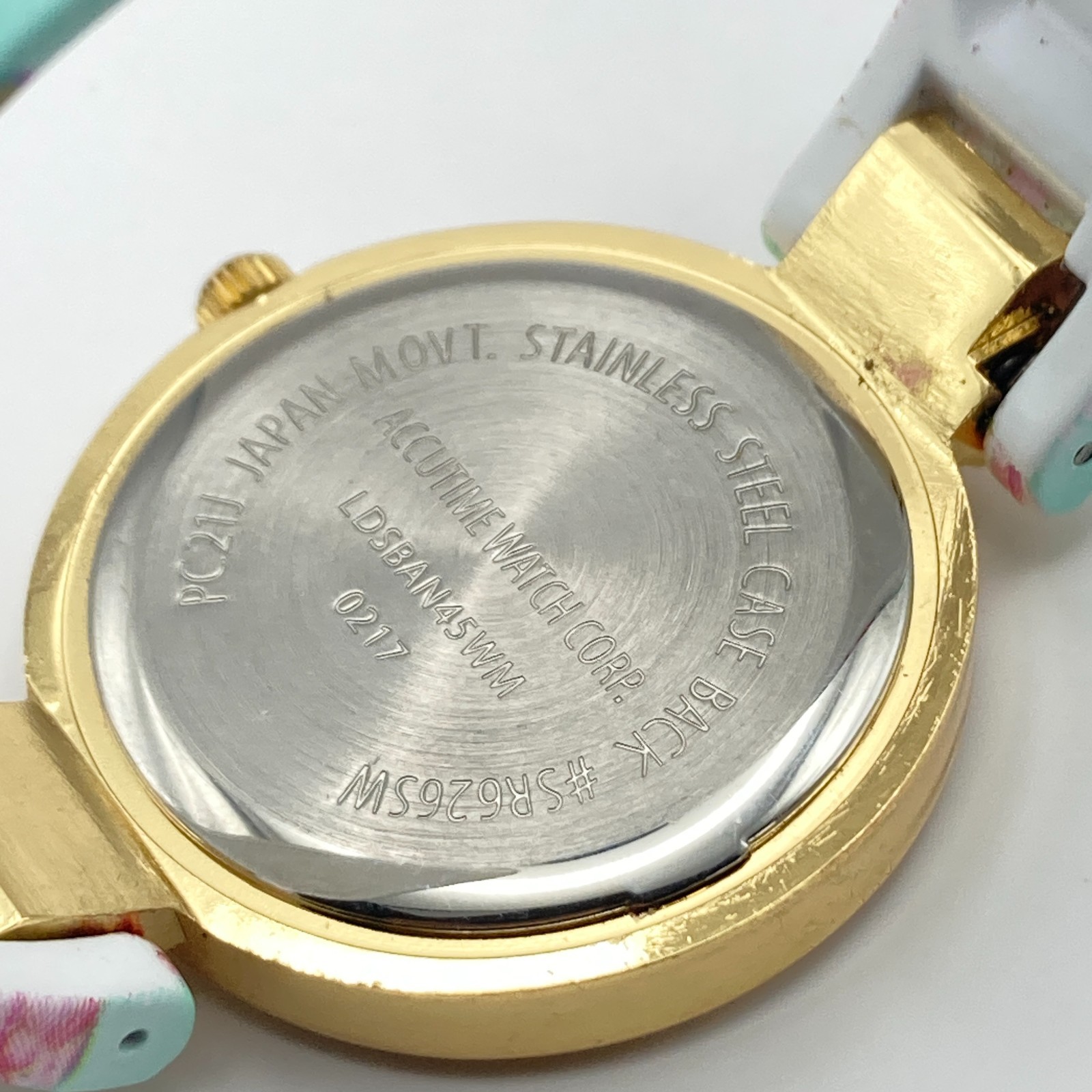 Accutime Womens Watch Gold Tone Cuff English Rose Crystals Floral New Battery