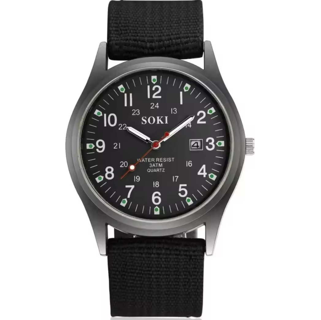 Luminous Military Army 24 Hours Dial Nylon Strap USA Date Quartz Watch