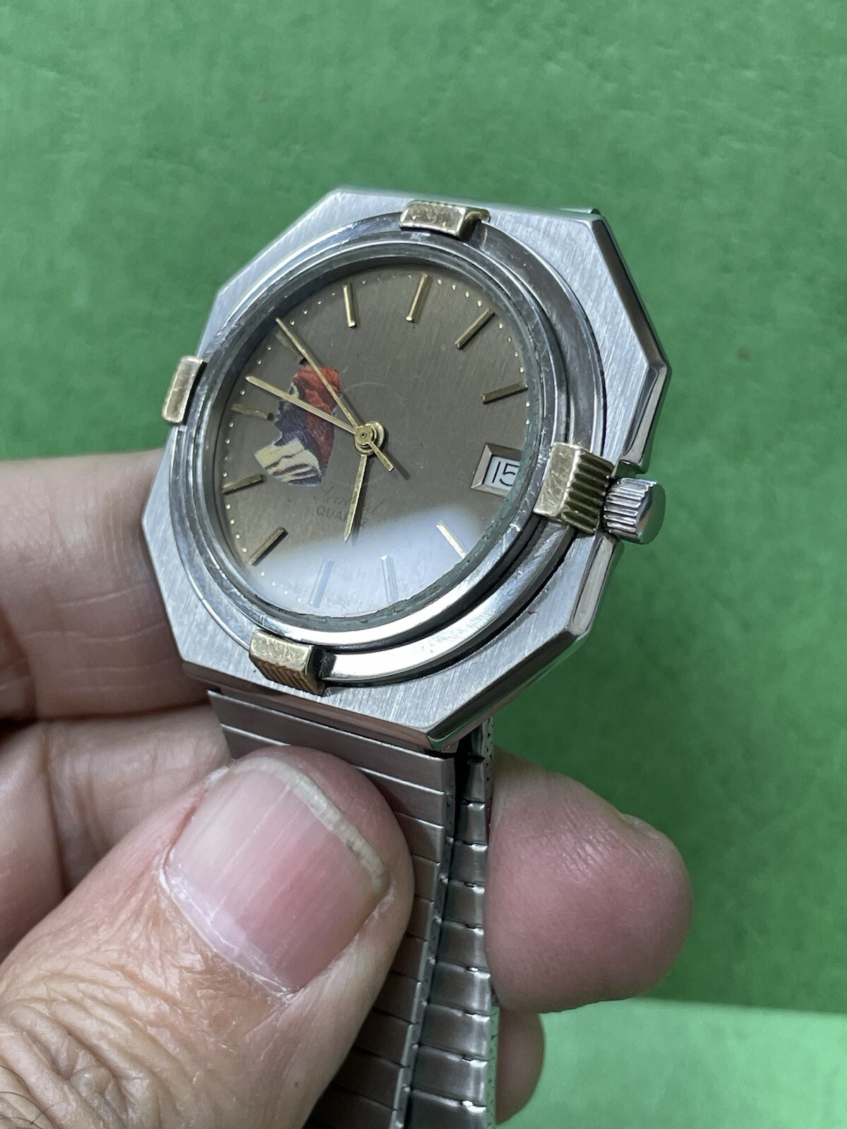 SWISS Cyma President Saddam Hussein Iraq Watch Men Black Dial SS 18k Gold R35
