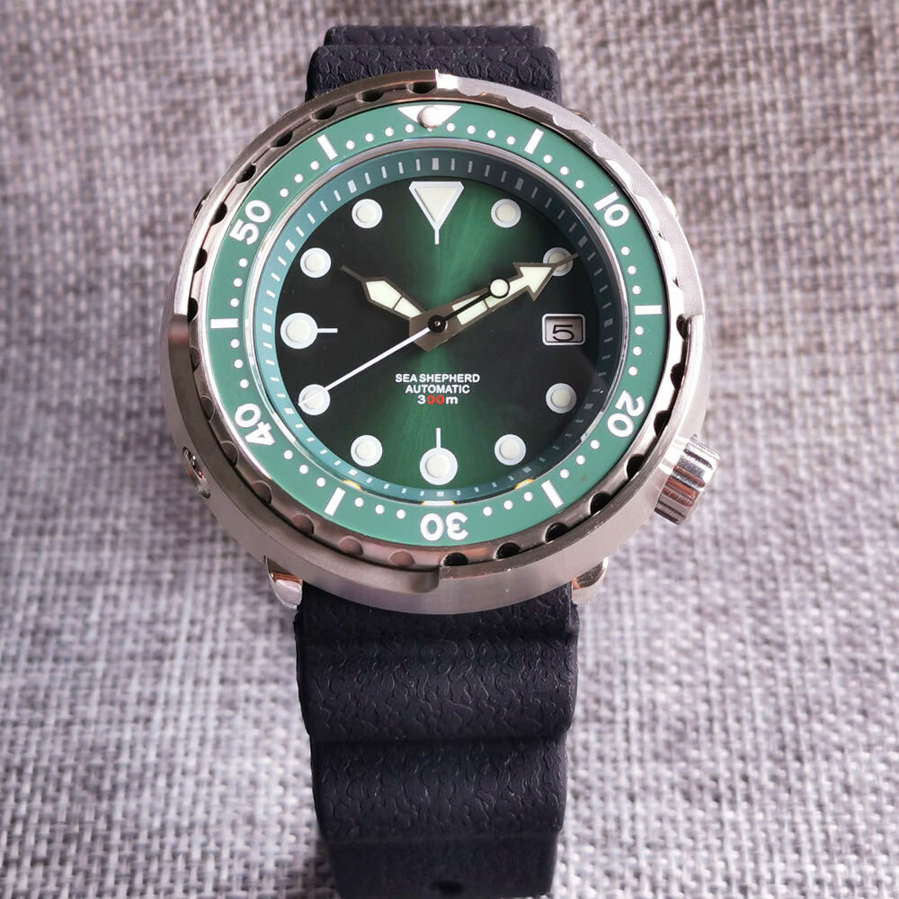 46.5mm Tandorio Sterile Green Dial Japan NH35A Automatic Steel Diving Mens Watch