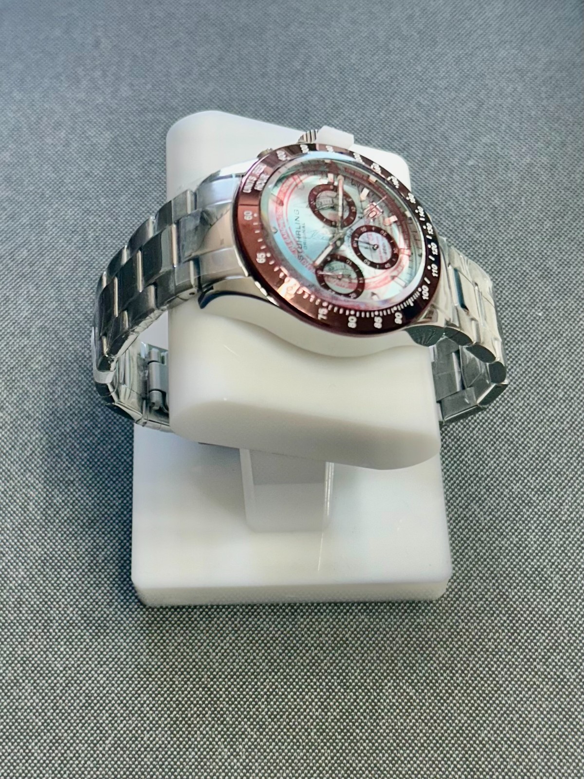 Stuhrling 3960 Ultima ChronoGraph, Ice Blue Dial, With Brown Bezel!! Brand New