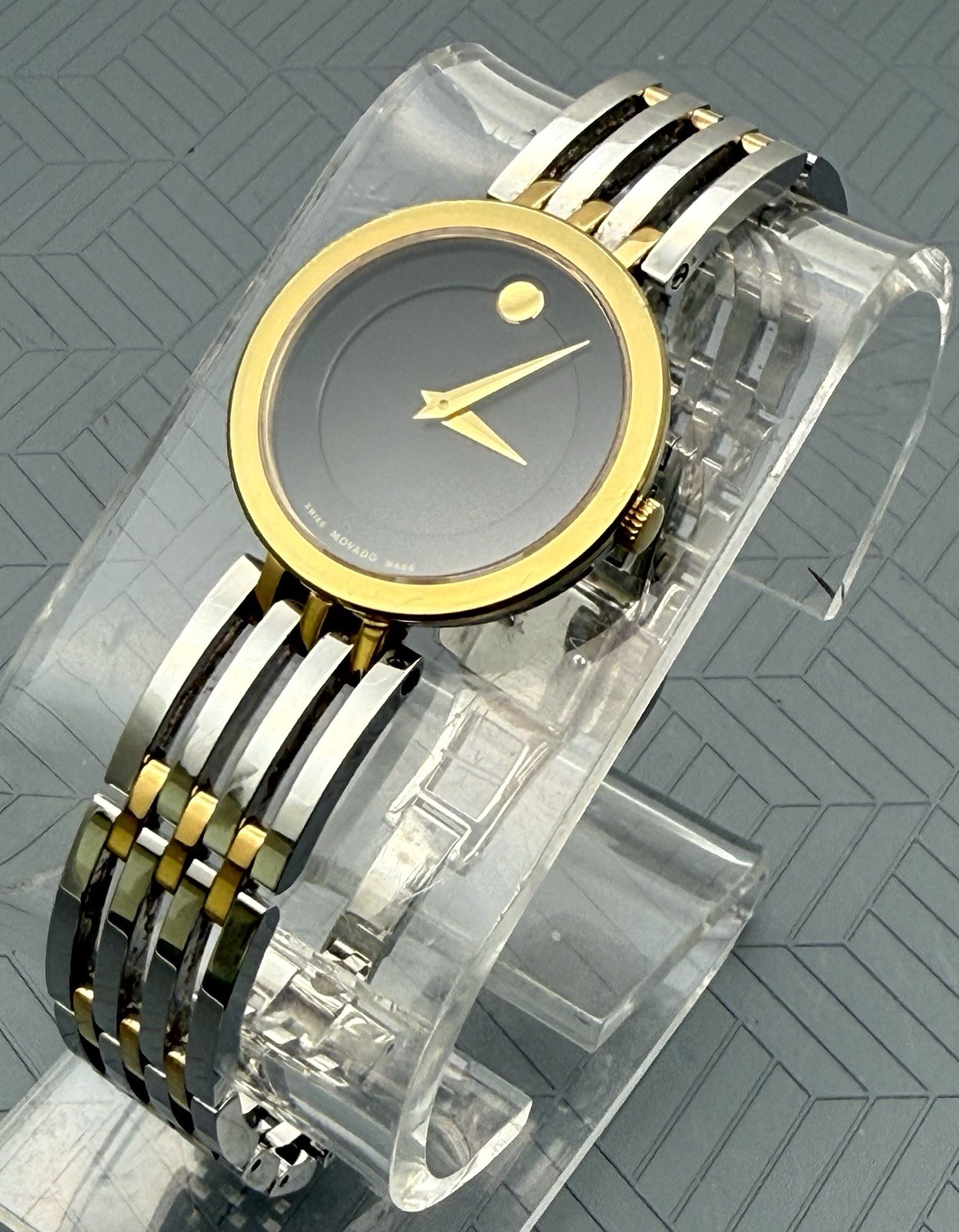 Swiss Movado Esperanza 2 Tone Gold / S.S Black Dial Ladies Model # 0607053