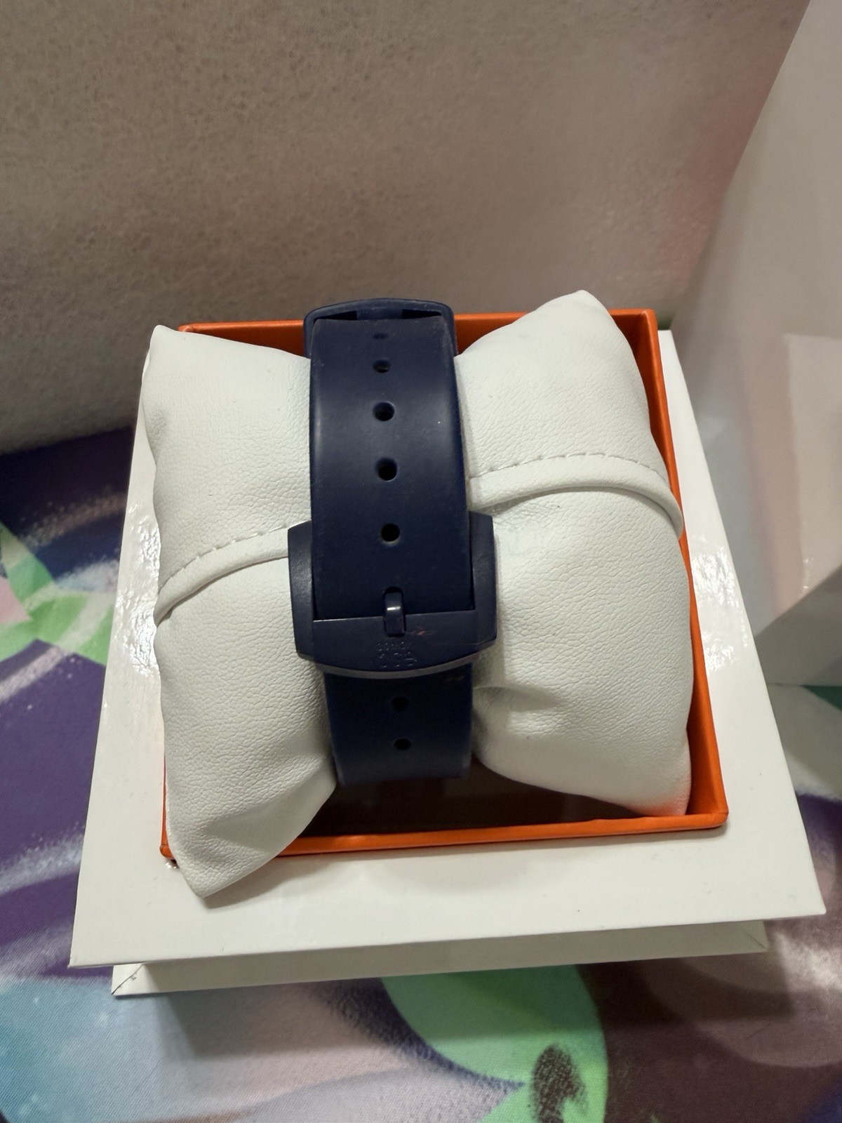 Esq Movado Men’s Watch Blue With Orange Silicone Band needs new battery