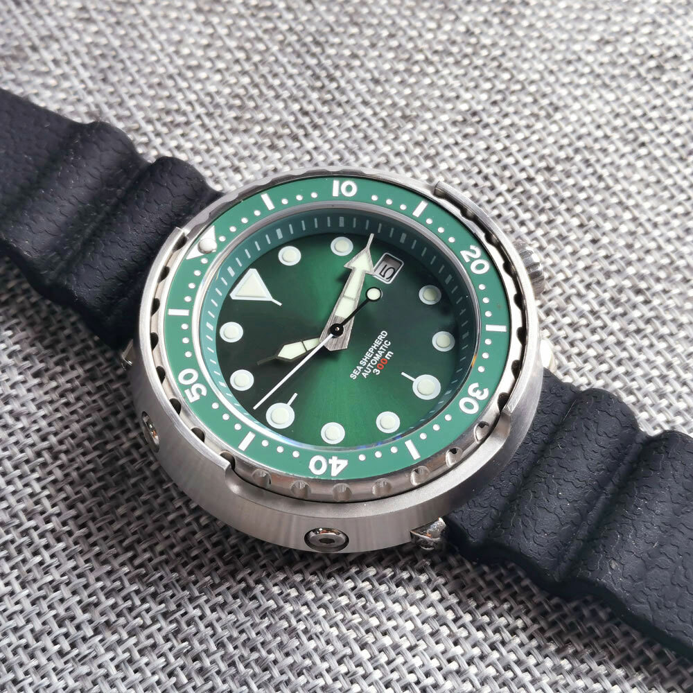 46.5mm Tandorio Sterile Green Dial Japan NH35A Automatic Steel Diving Mens Watch