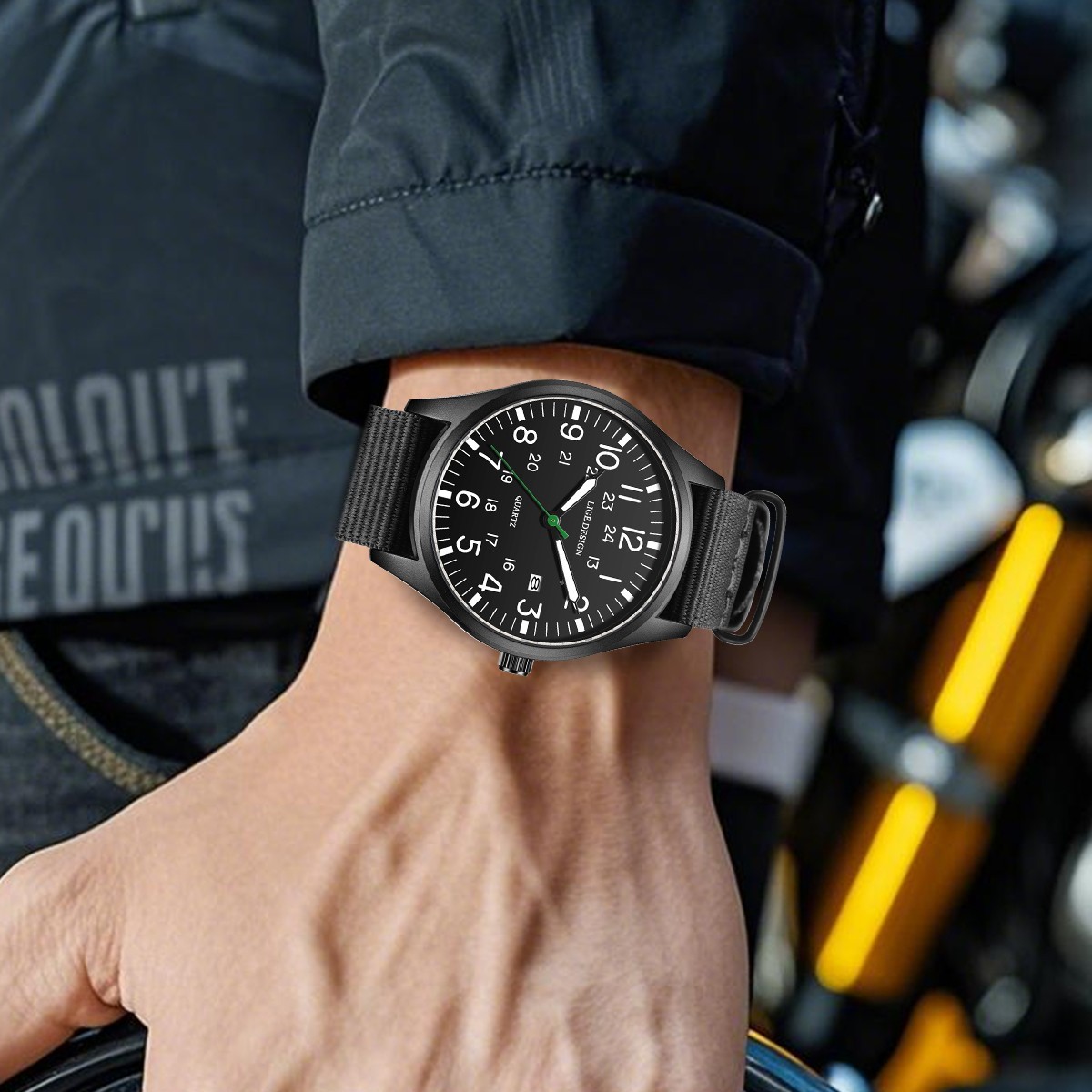 LIGE Men Watch Quartz 24Hours Nylon Band Luminous Waterproof Casual Wristwatch